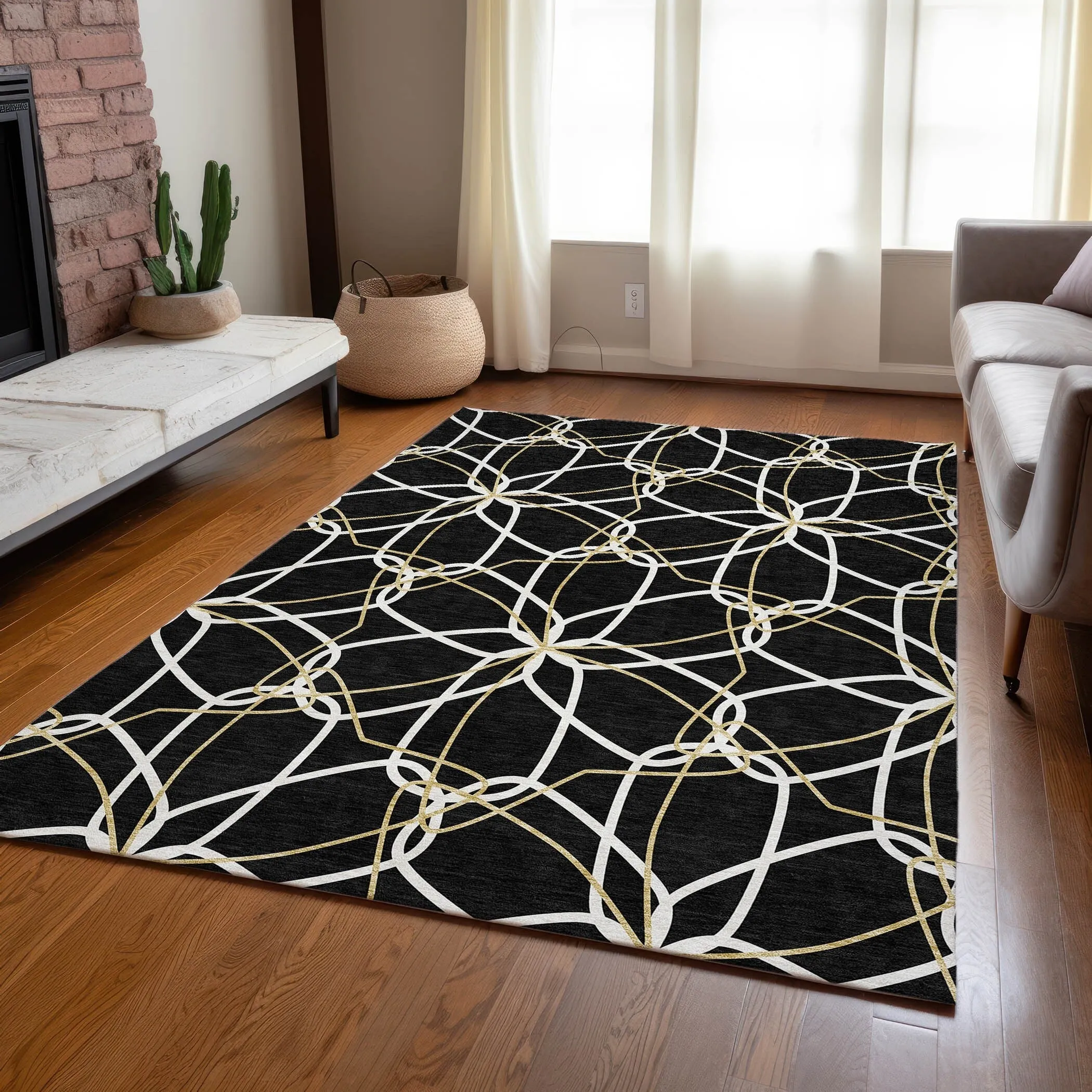 Machine Washable Indoor/ Outdoor Abstract Prism Chantille Rug