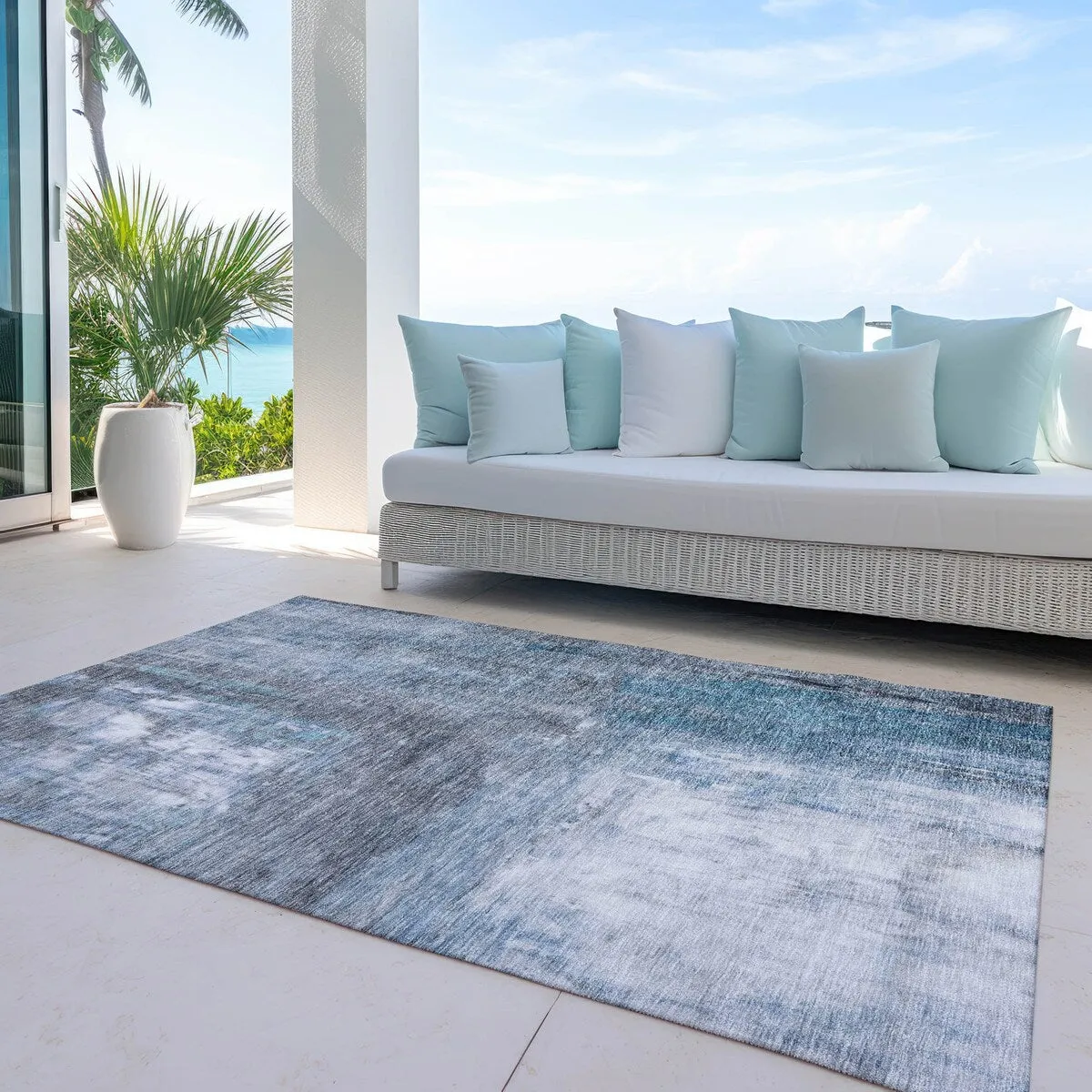 Machine Washable Indoor/ Outdoor Abstract Watercolor Chantille Rug