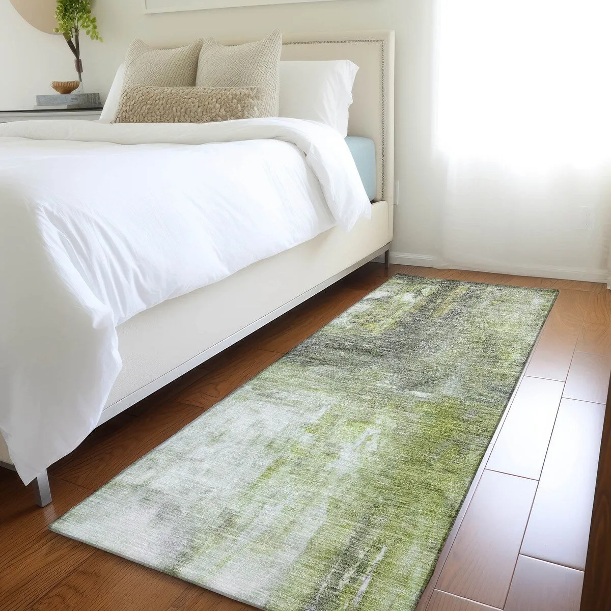 Machine Washable Indoor/ Outdoor Abstract Watercolor Chantille Rug