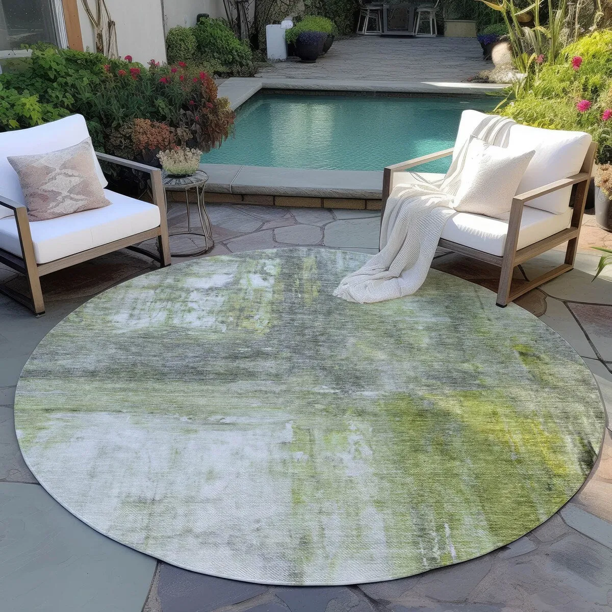 Machine Washable Indoor/ Outdoor Abstract Watercolor Chantille Rug