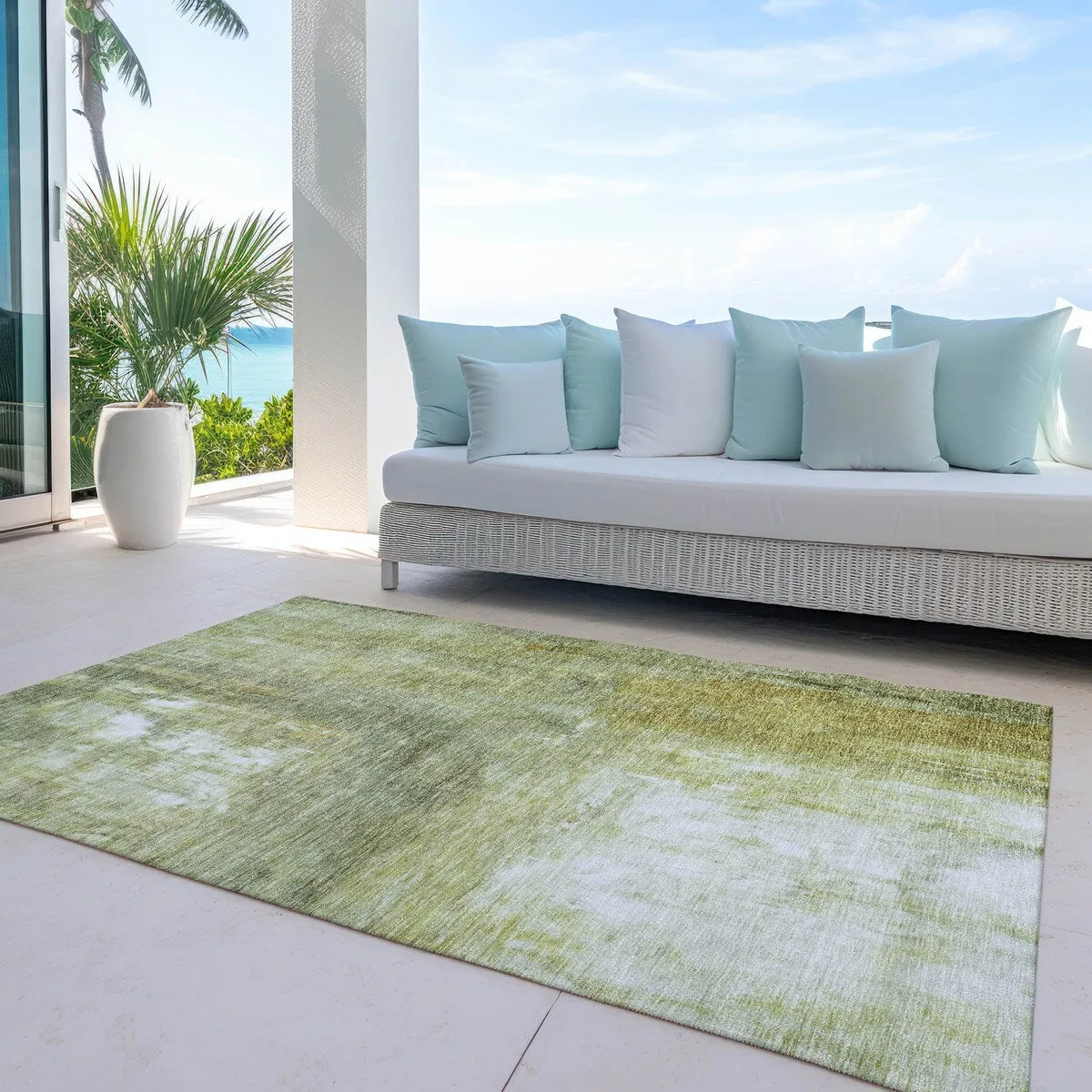Machine Washable Indoor/ Outdoor Abstract Watercolor Chantille Rug