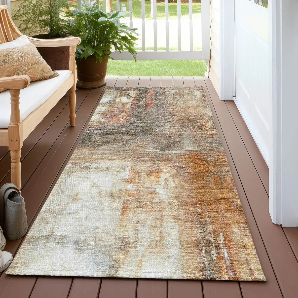 Machine Washable Indoor/ Outdoor Abstract Watercolor Chantille Rug