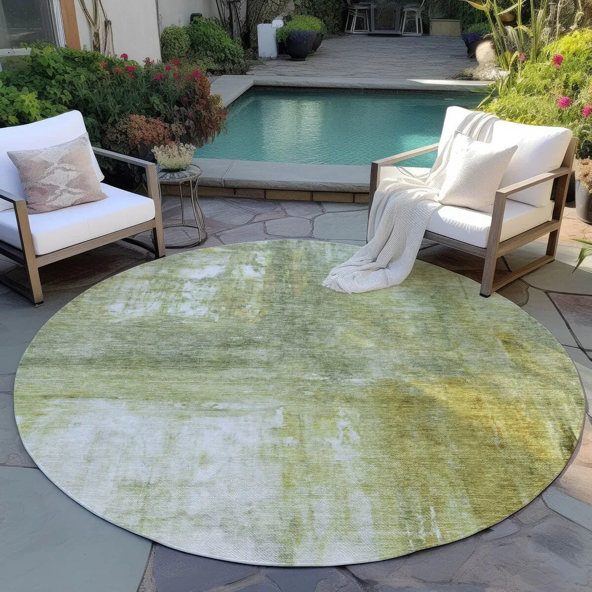 Machine Washable Indoor/ Outdoor Abstract Watercolor Chantille Rug