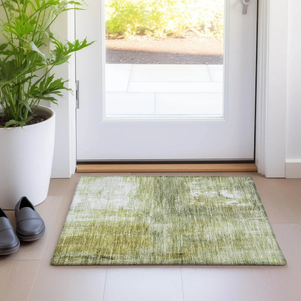 Machine Washable Indoor/ Outdoor Abstract Watercolor Chantille Rug