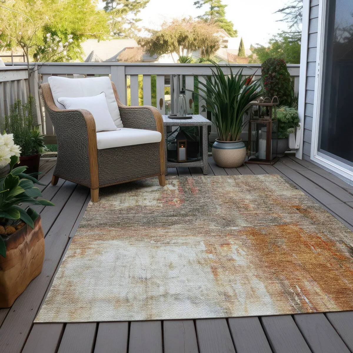 Machine Washable Indoor/ Outdoor Abstract Watercolor Chantille Rug