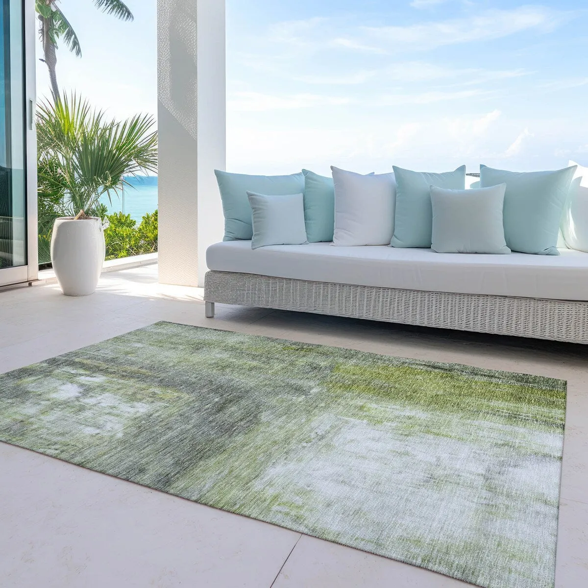 Machine Washable Indoor/ Outdoor Abstract Watercolor Chantille Rug