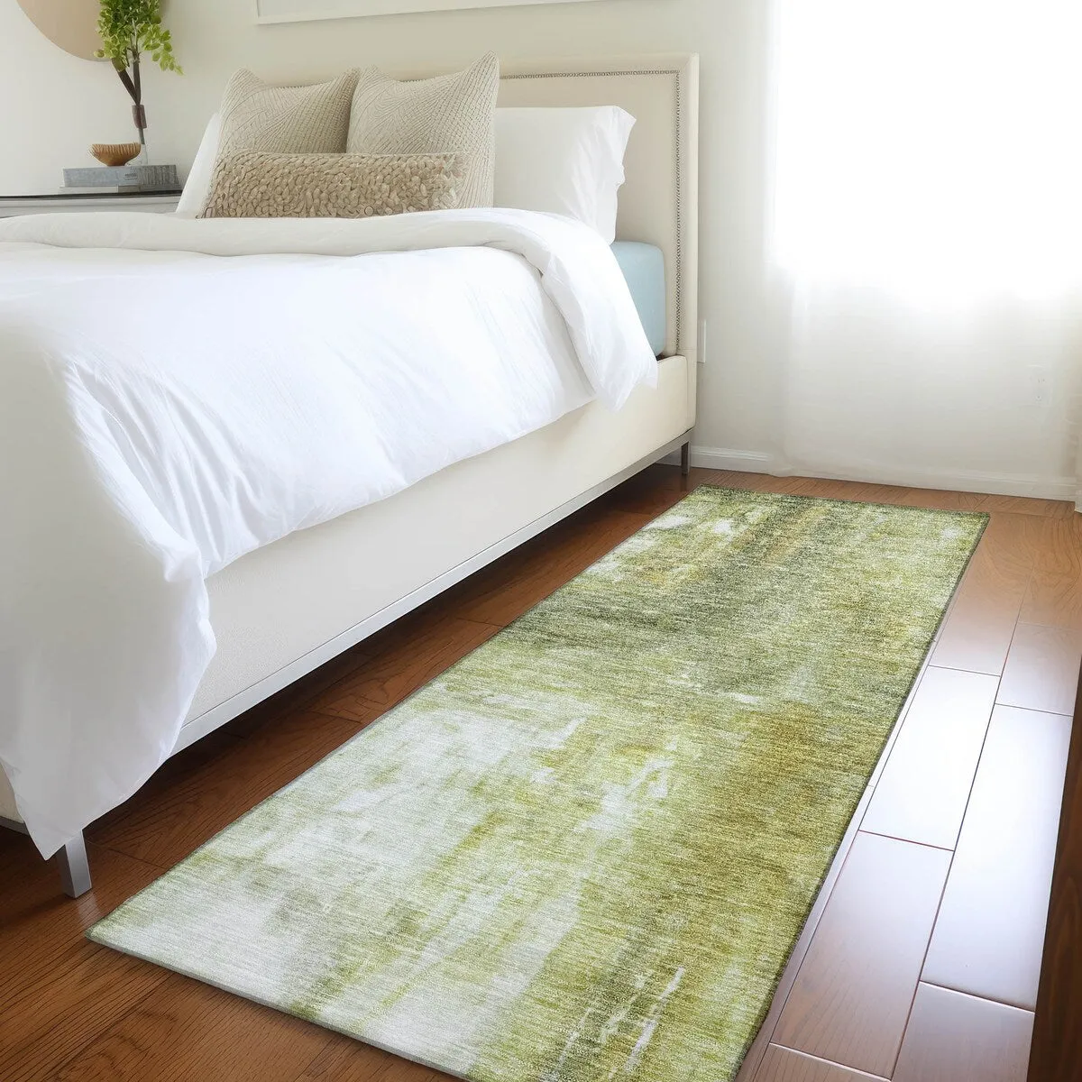 Machine Washable Indoor/ Outdoor Abstract Watercolor Chantille Rug
