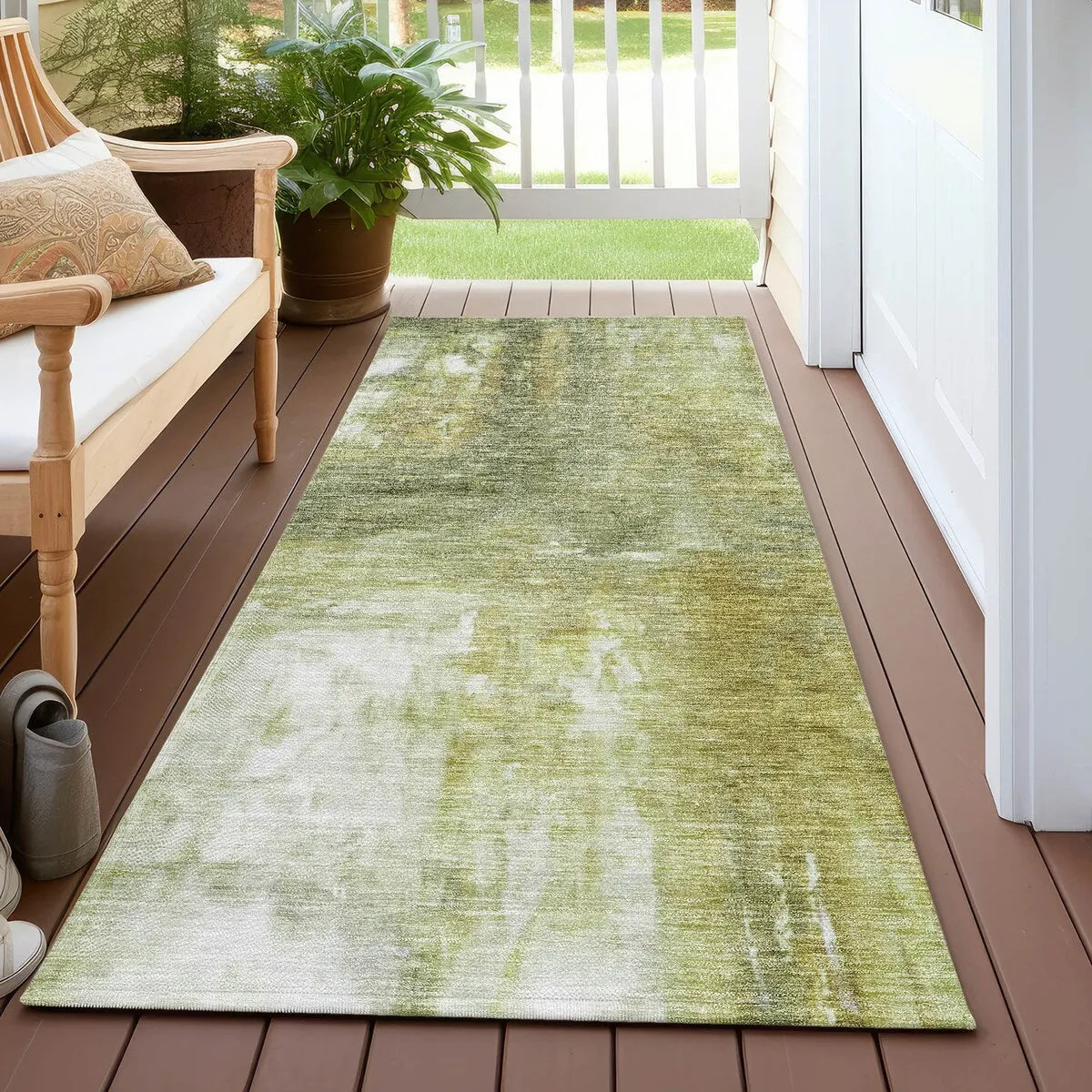 Machine Washable Indoor/ Outdoor Abstract Watercolor Chantille Rug