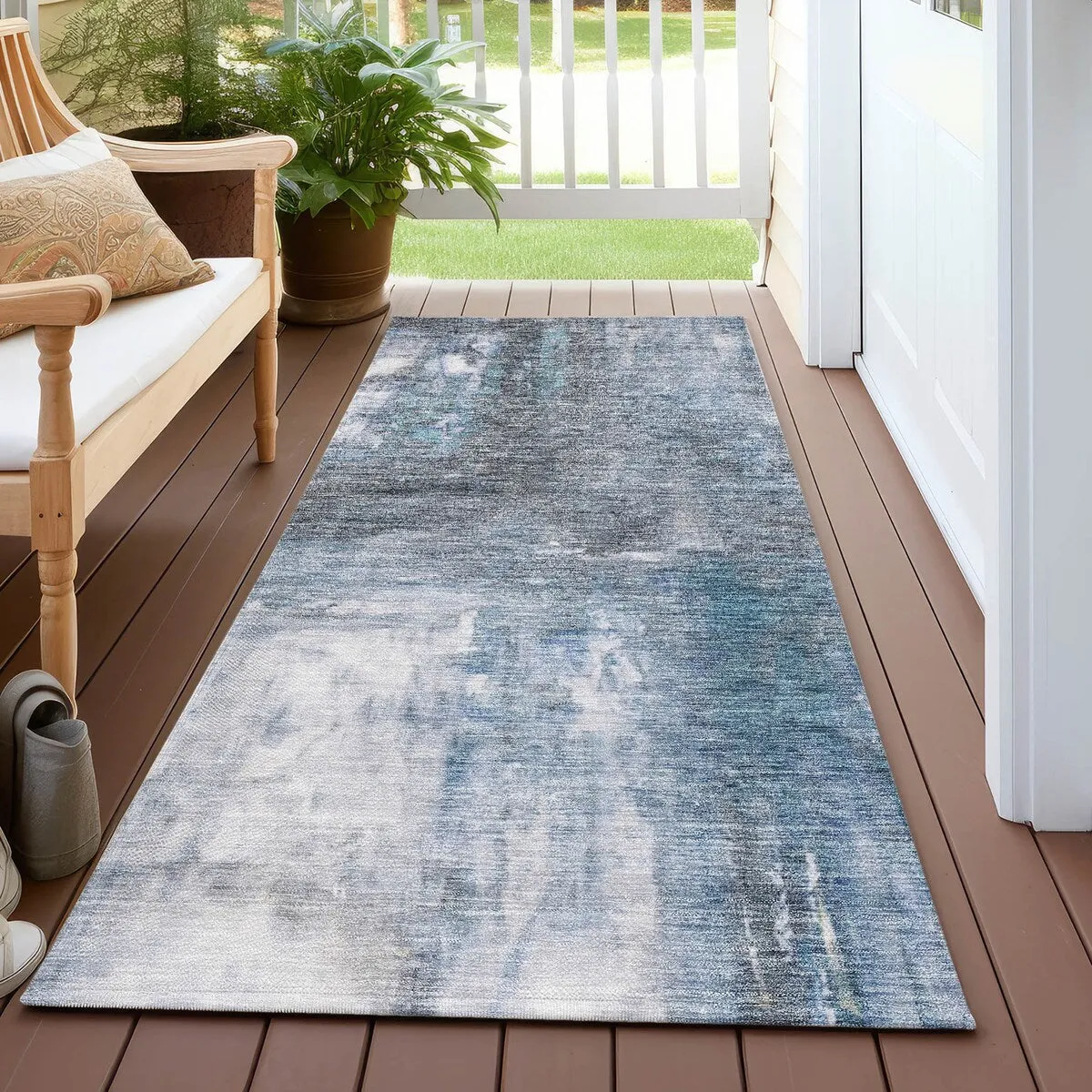 Machine Washable Indoor/ Outdoor Abstract Watercolor Chantille Rug