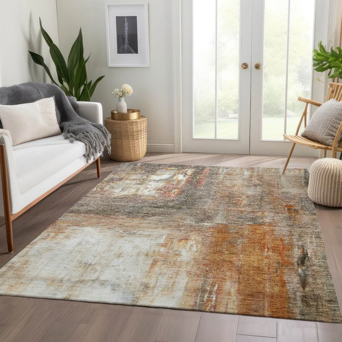 Machine Washable Indoor/ Outdoor Abstract Watercolor Chantille Rug