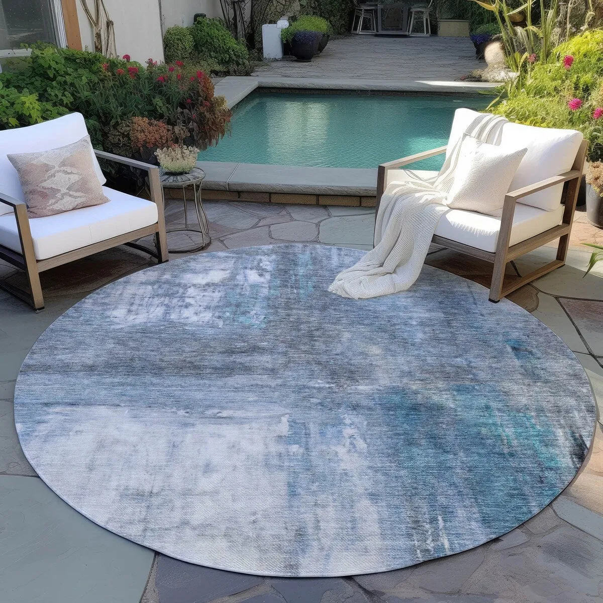 Machine Washable Indoor/ Outdoor Abstract Watercolor Chantille Rug