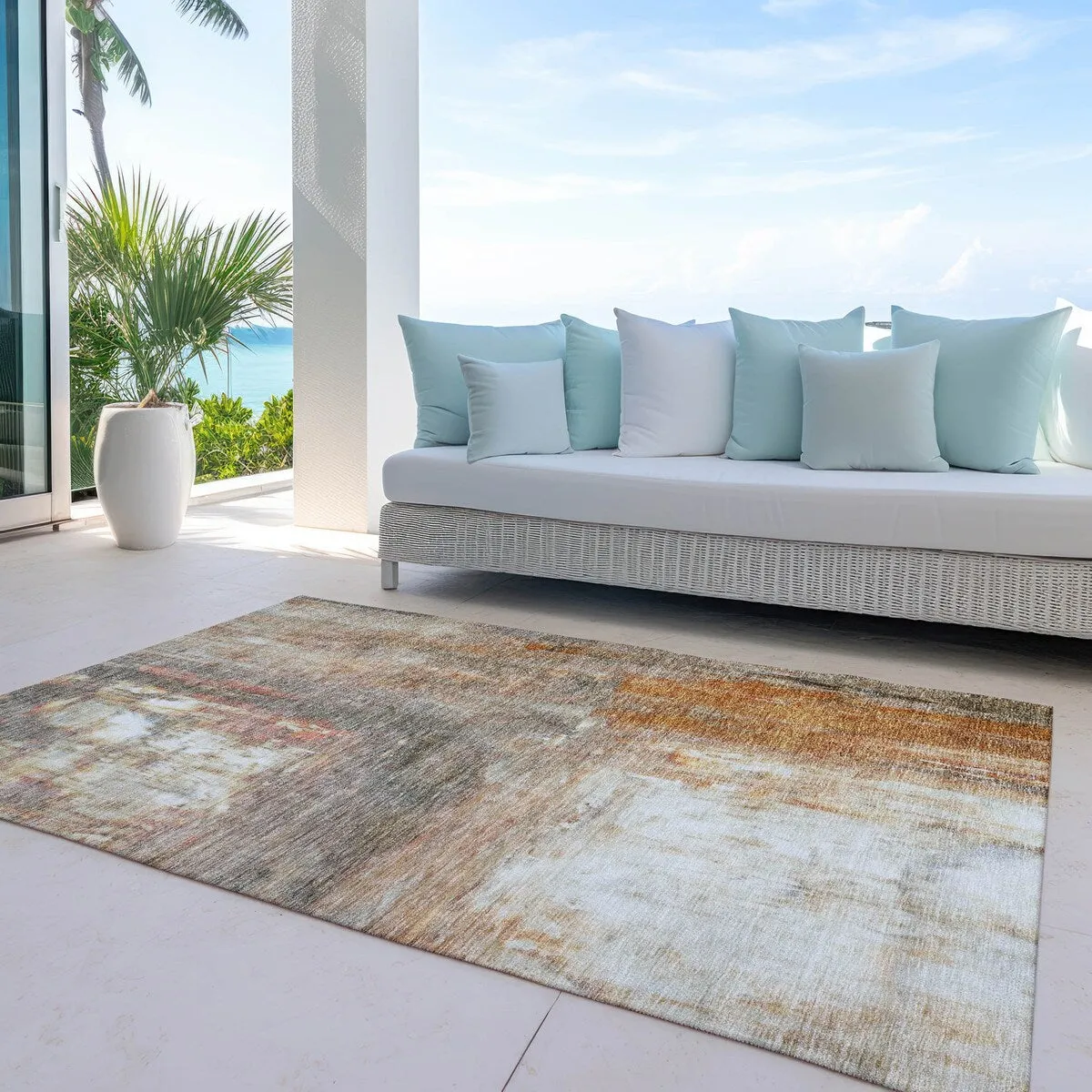 Machine Washable Indoor/ Outdoor Abstract Watercolor Chantille Rug