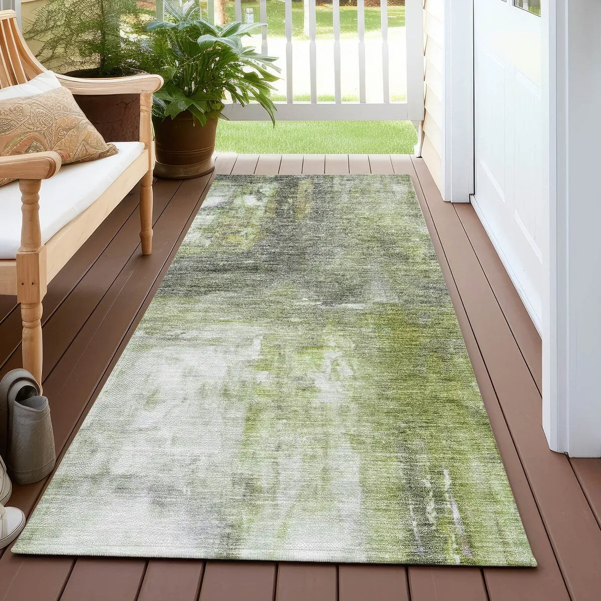 Machine Washable Indoor/ Outdoor Abstract Watercolor Chantille Rug