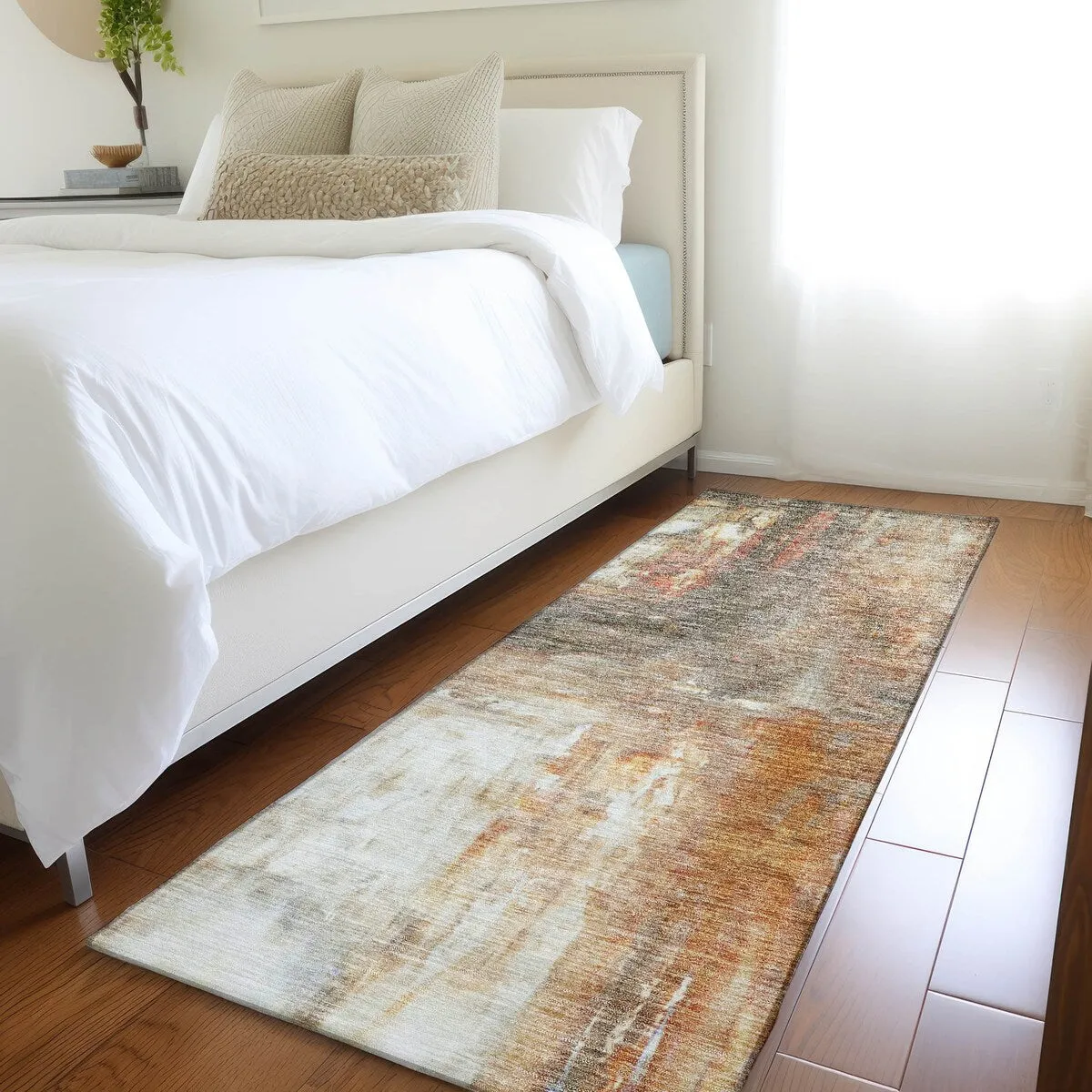 Machine Washable Indoor/ Outdoor Abstract Watercolor Chantille Rug