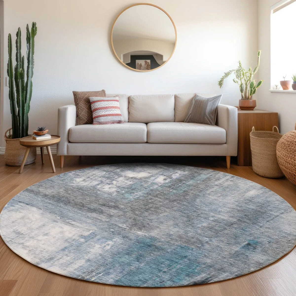 Machine Washable Indoor/ Outdoor Abstract Watercolor Chantille Rug