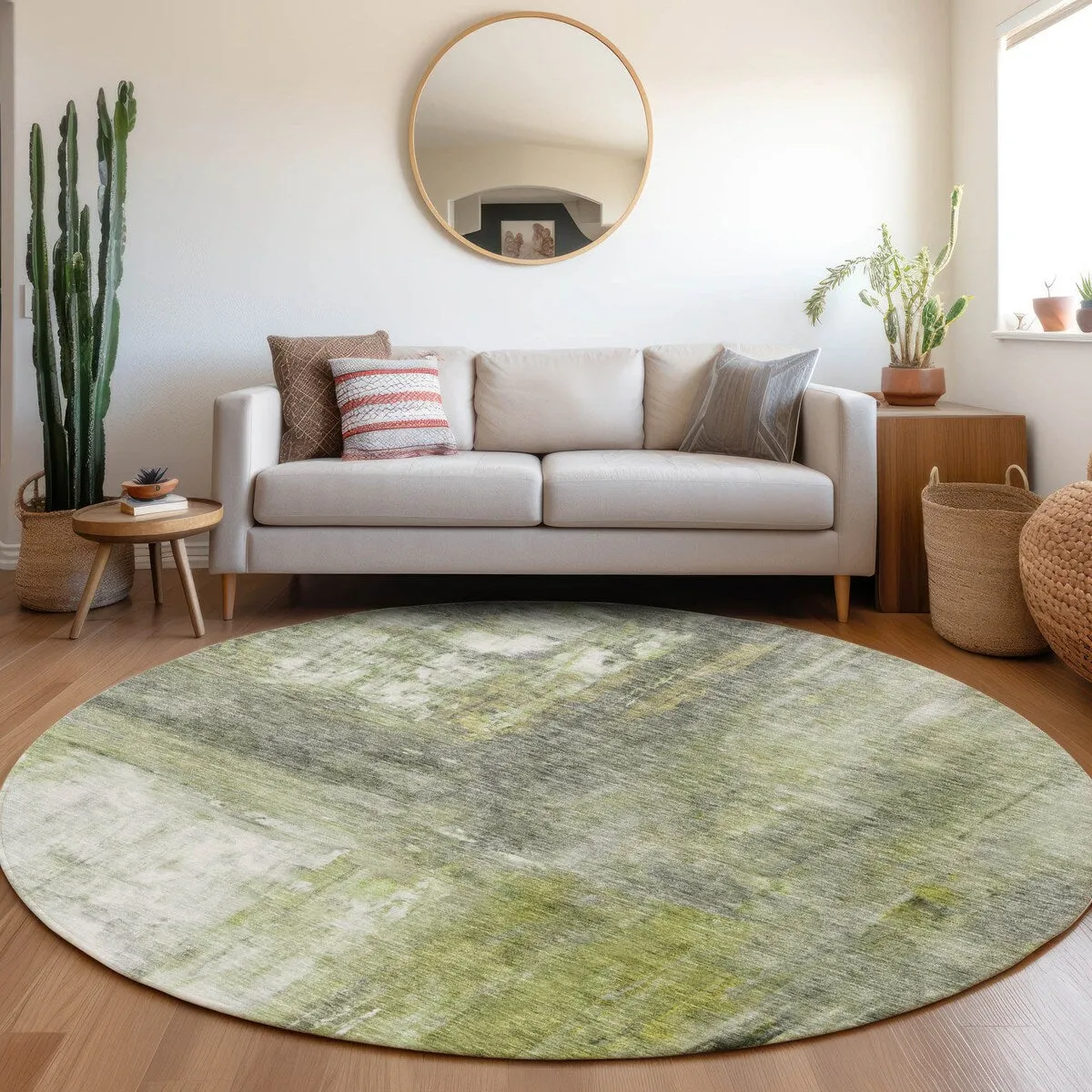 Machine Washable Indoor/ Outdoor Abstract Watercolor Chantille Rug