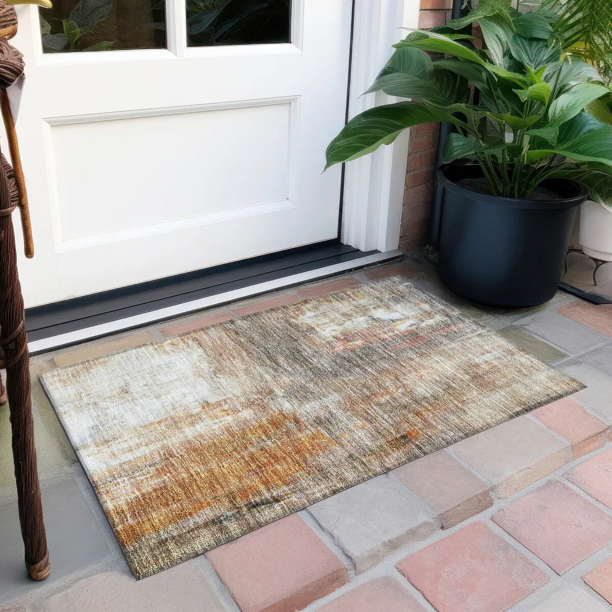 Machine Washable Indoor/ Outdoor Abstract Watercolor Chantille Rug
