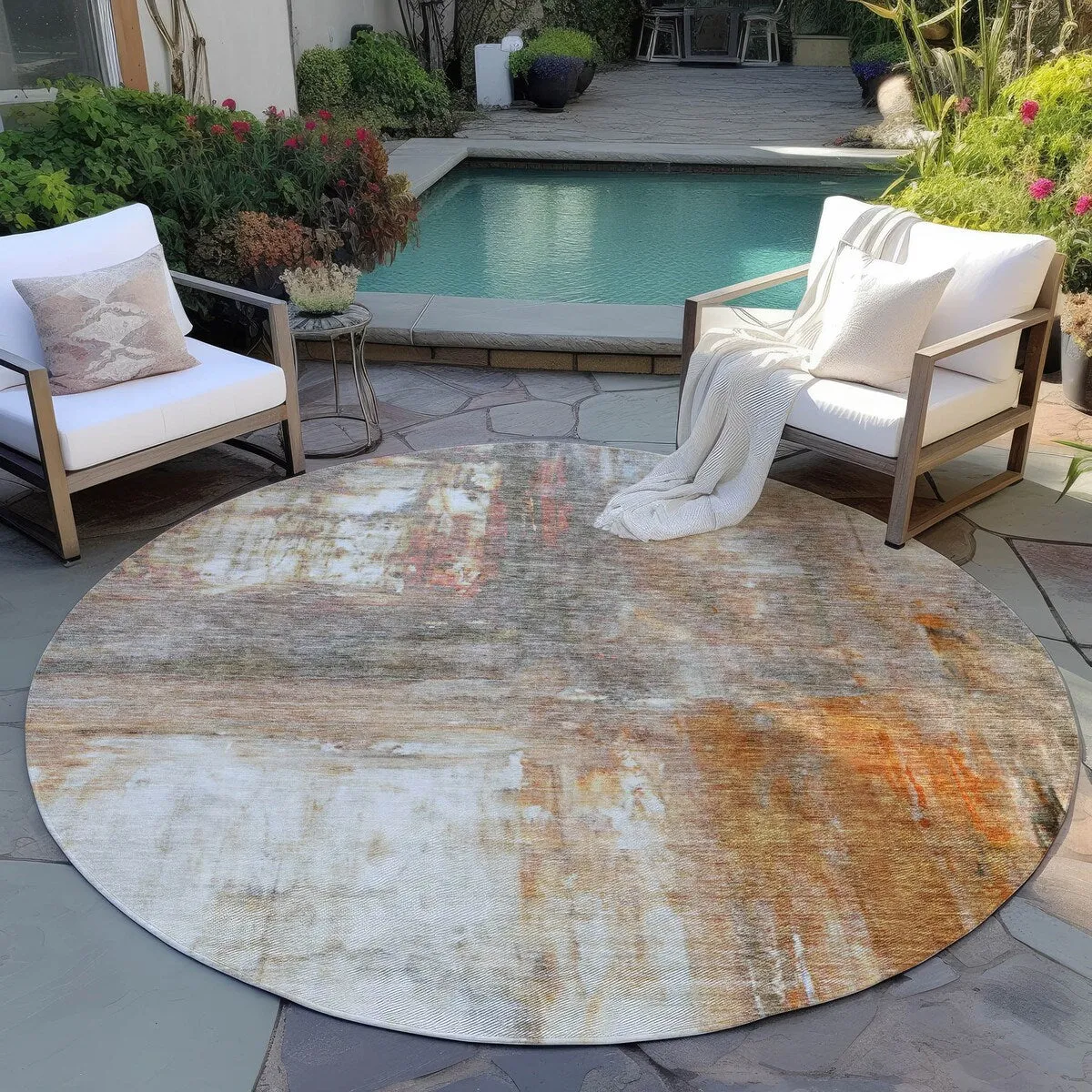 Machine Washable Indoor/ Outdoor Abstract Watercolor Chantille Rug