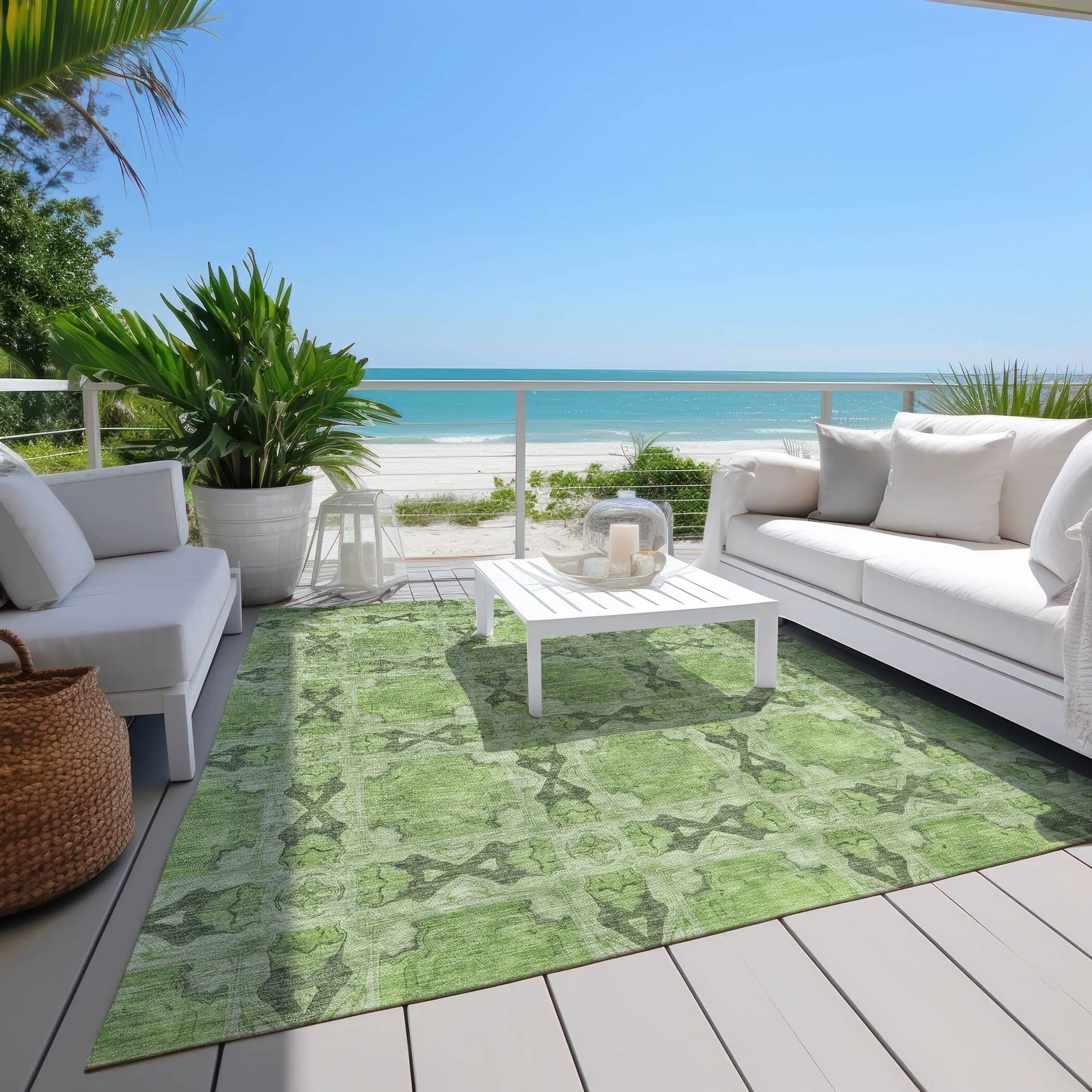 Machine Washable Indoor/ Outdoor Boho Medallions Chantille Rug