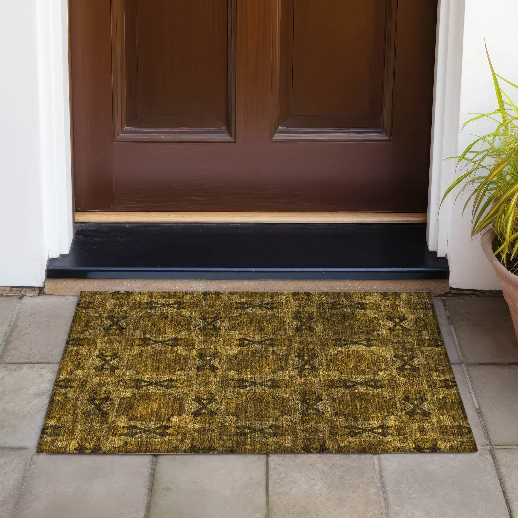 Machine Washable Indoor/ Outdoor Boho Medallions Chantille Rug