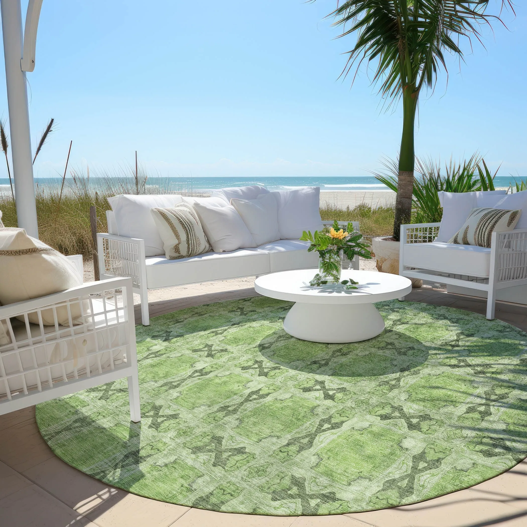 Machine Washable Indoor/ Outdoor Boho Medallions Chantille Rug