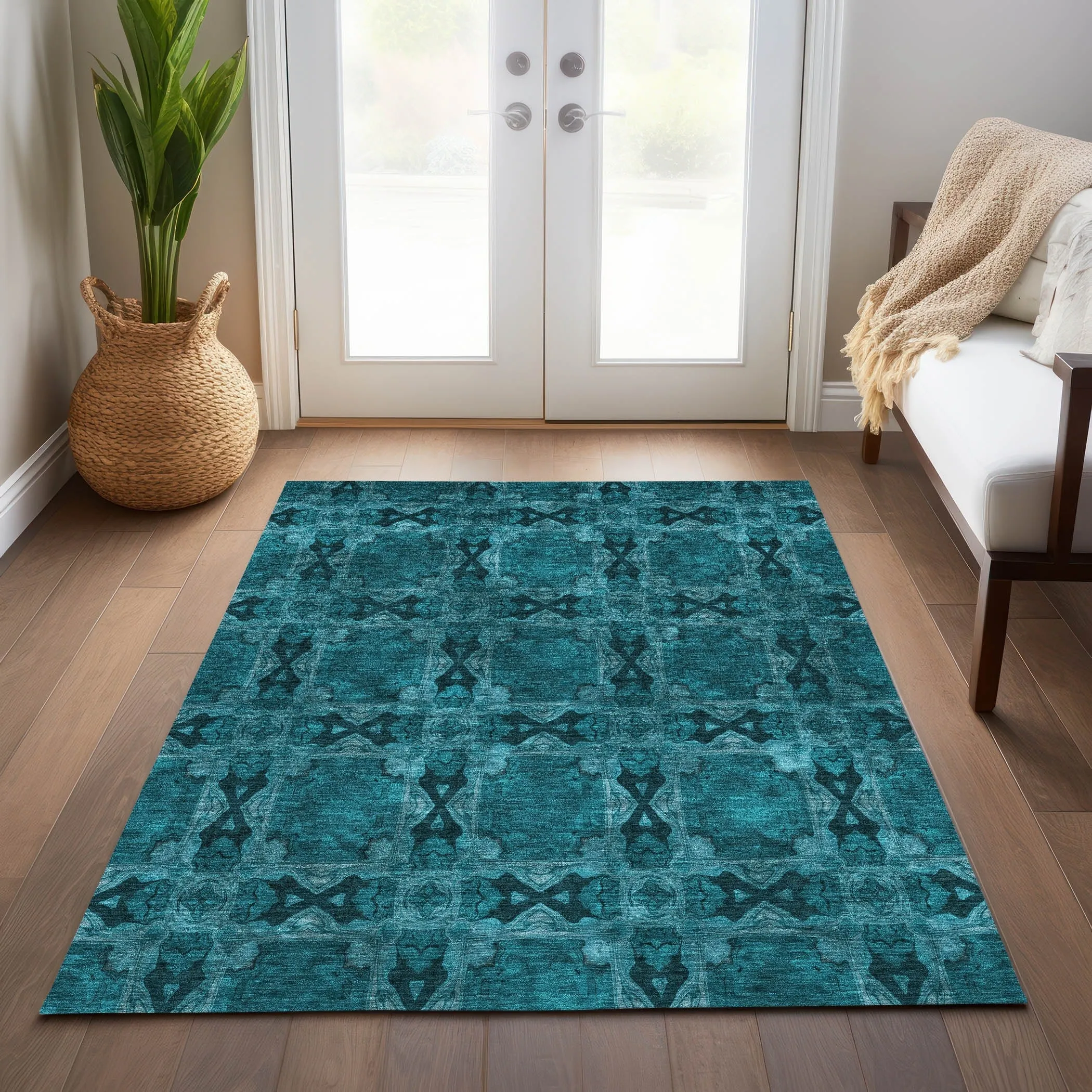 Machine Washable Indoor/ Outdoor Boho Medallions Chantille Rug