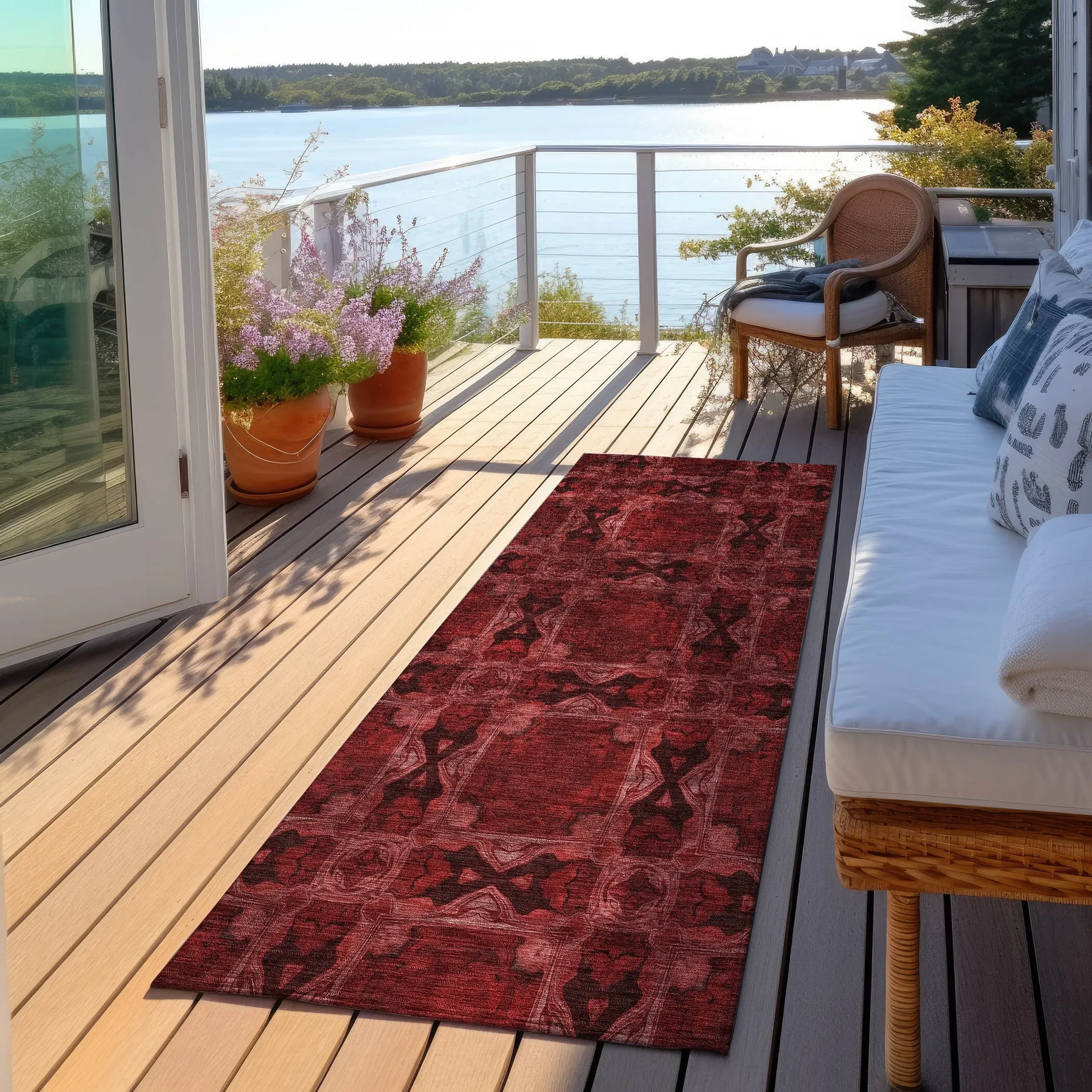 Machine Washable Indoor/ Outdoor Boho Medallions Chantille Rug