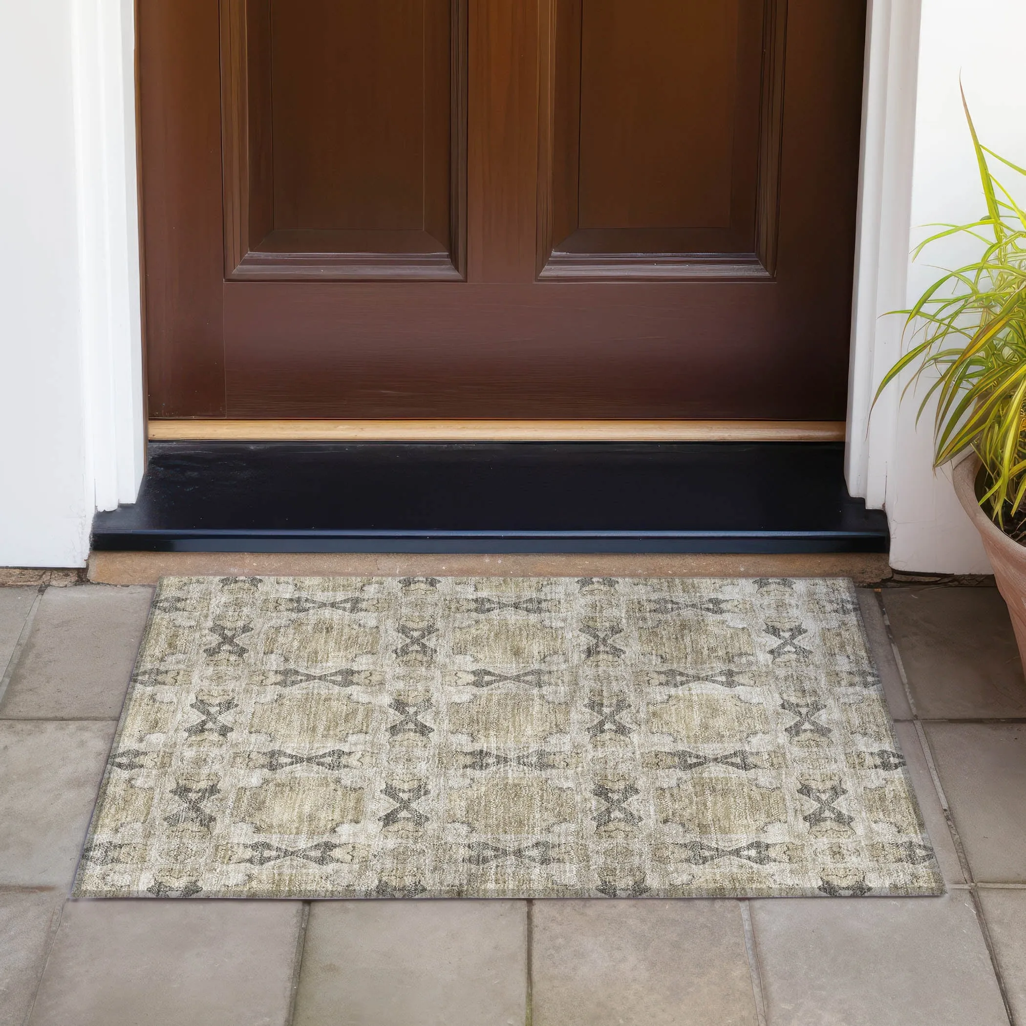 Machine Washable Indoor/ Outdoor Boho Medallions Chantille Rug