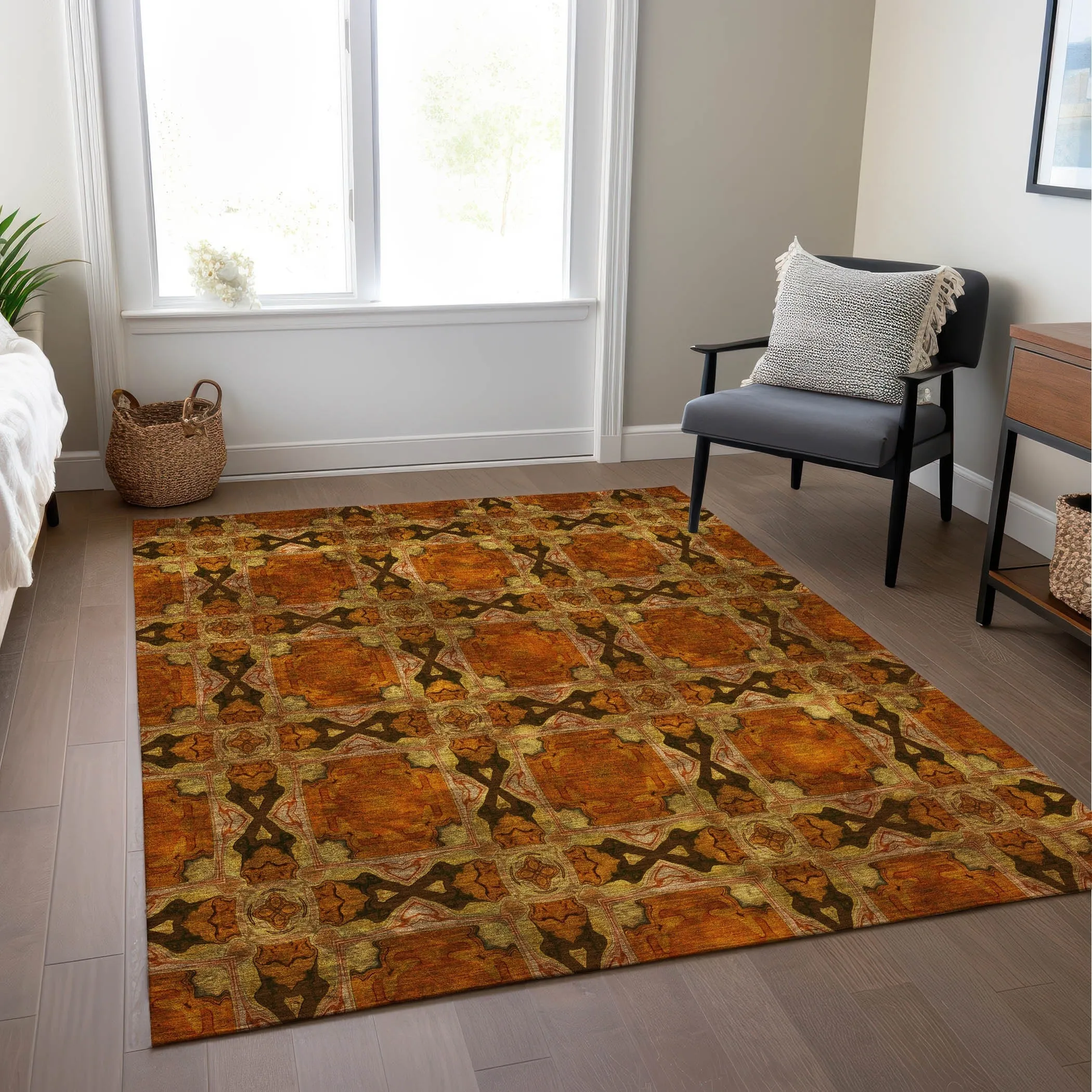 Machine Washable Indoor/ Outdoor Boho Medallions Chantille Rug