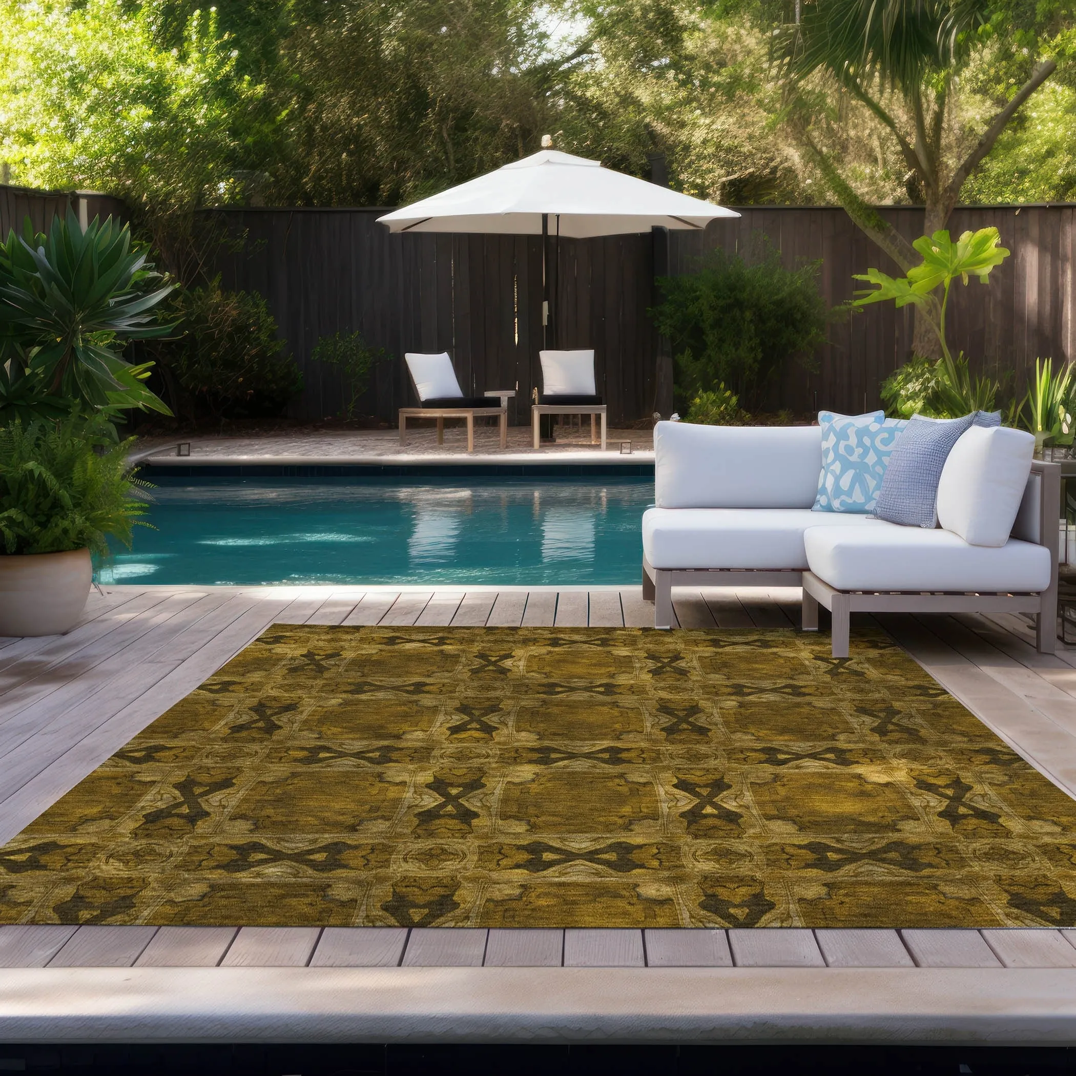 Machine Washable Indoor/ Outdoor Boho Medallions Chantille Rug