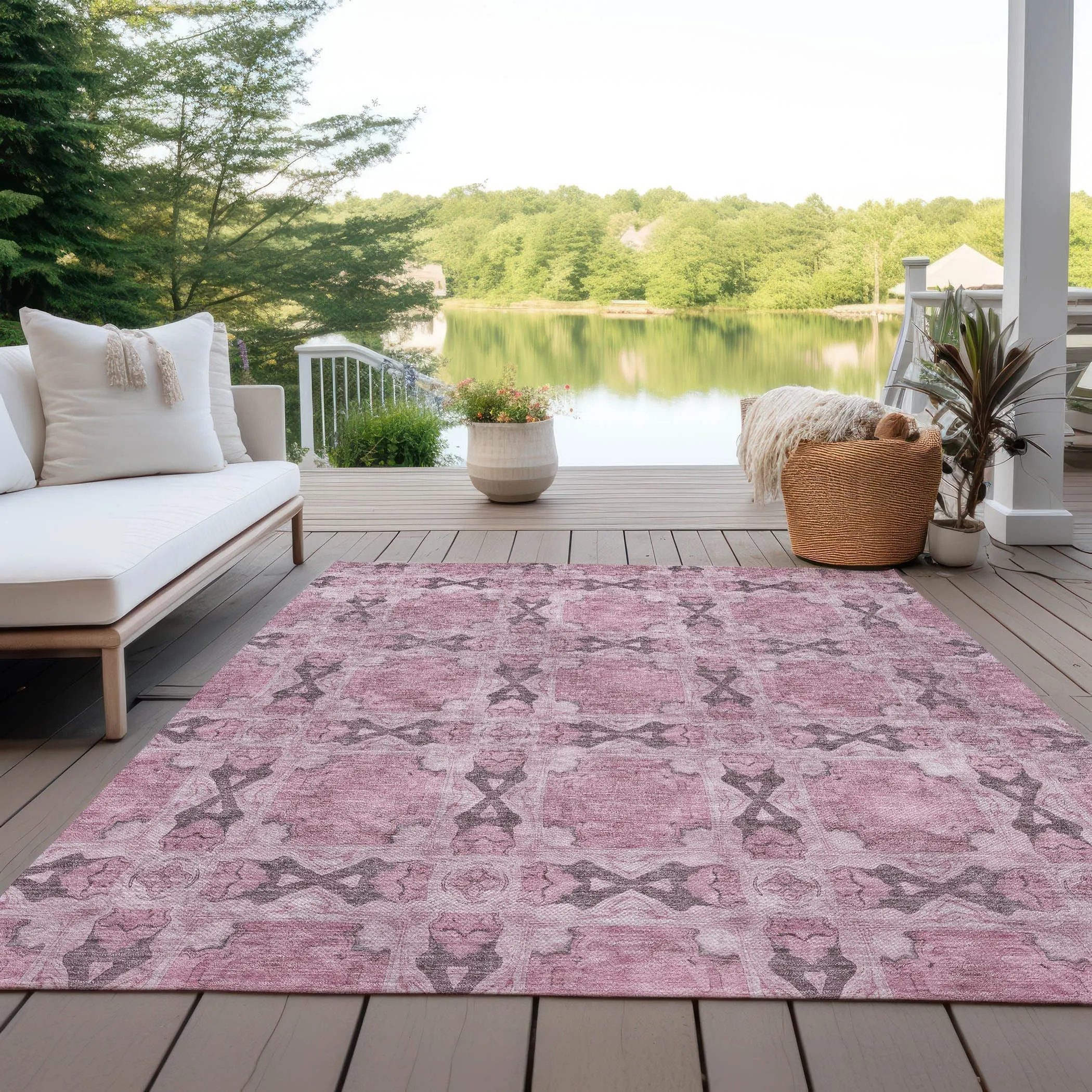 Machine Washable Indoor/ Outdoor Boho Medallions Chantille Rug