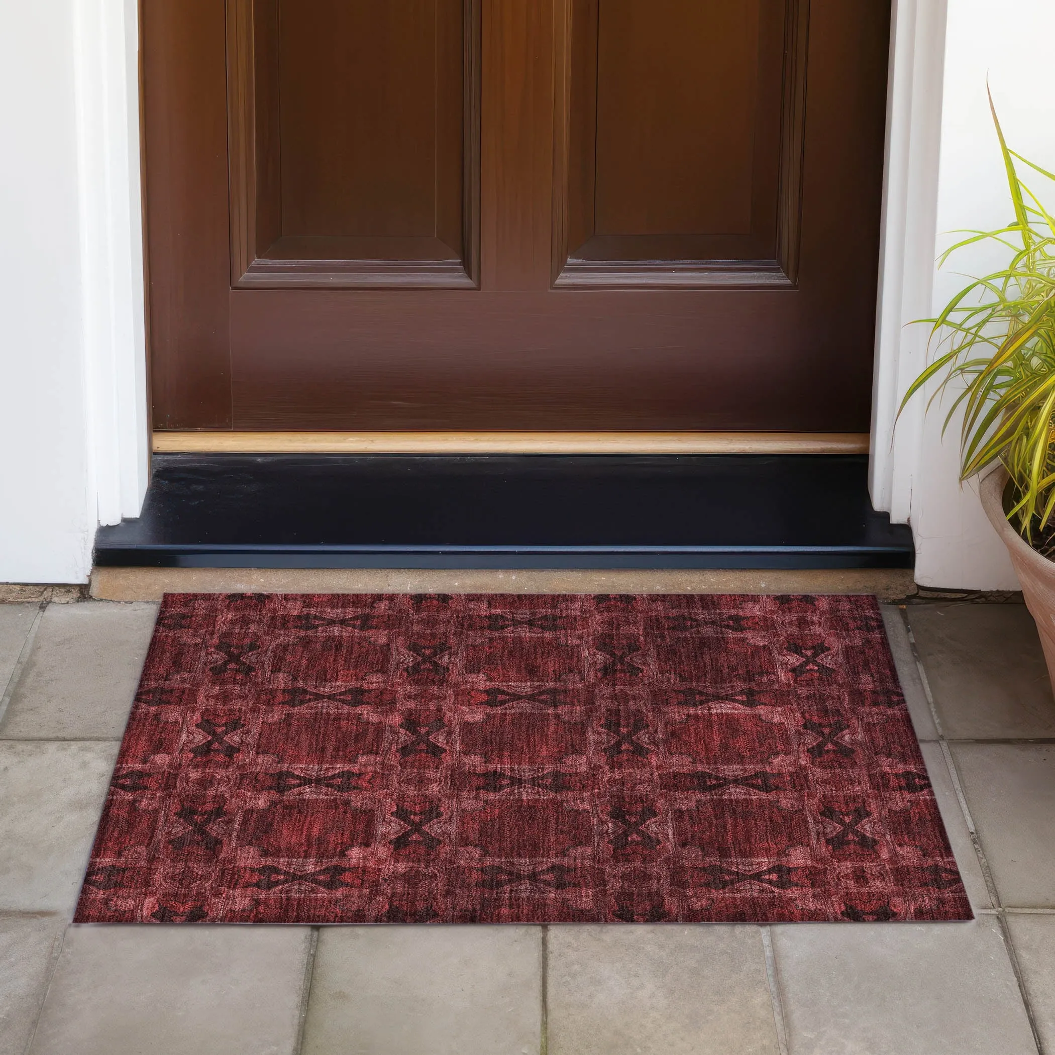 Machine Washable Indoor/ Outdoor Boho Medallions Chantille Rug
