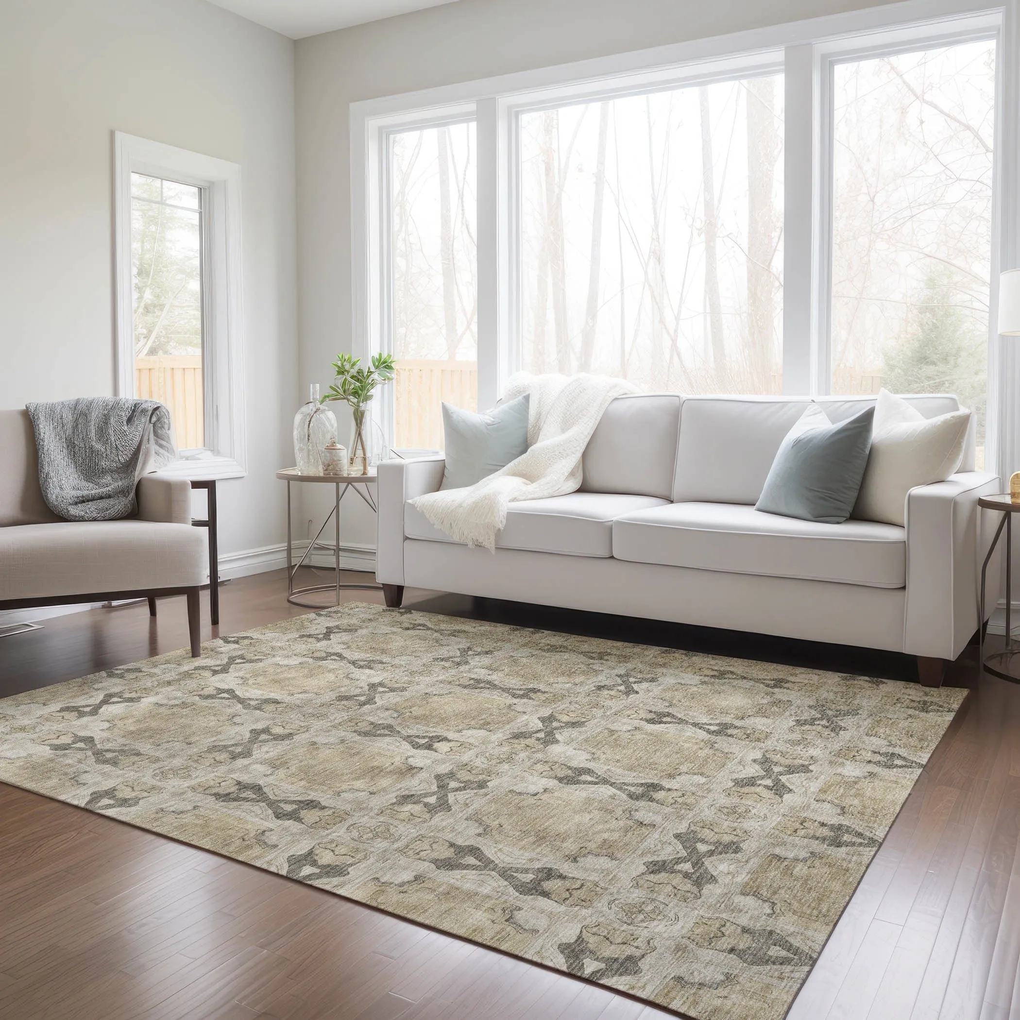 Machine Washable Indoor/ Outdoor Boho Medallions Chantille Rug