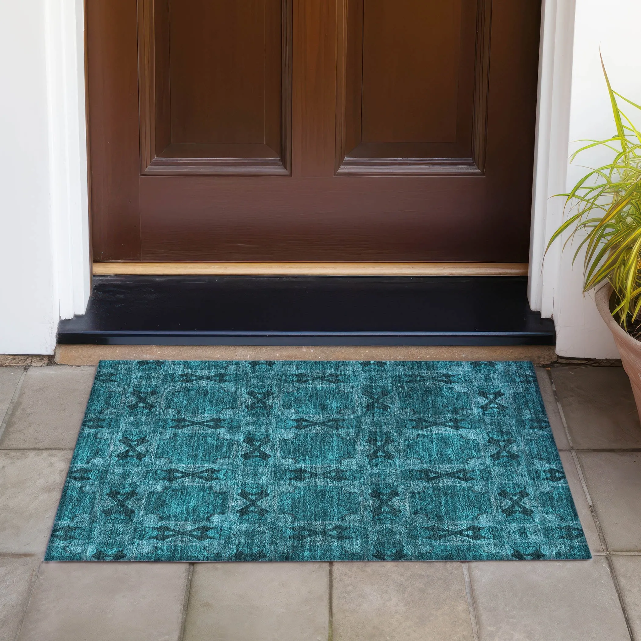 Machine Washable Indoor/ Outdoor Boho Medallions Chantille Rug