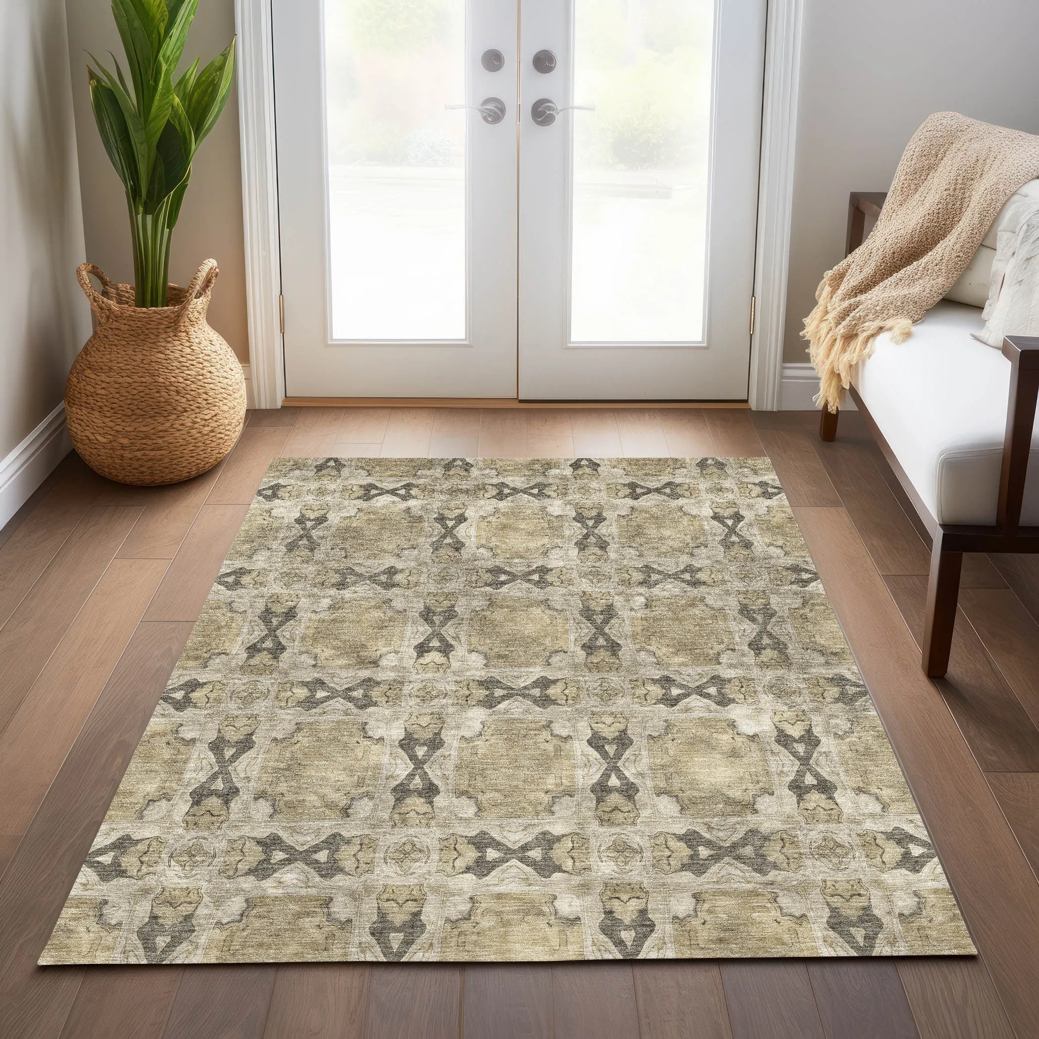 Machine Washable Indoor/ Outdoor Boho Medallions Chantille Rug