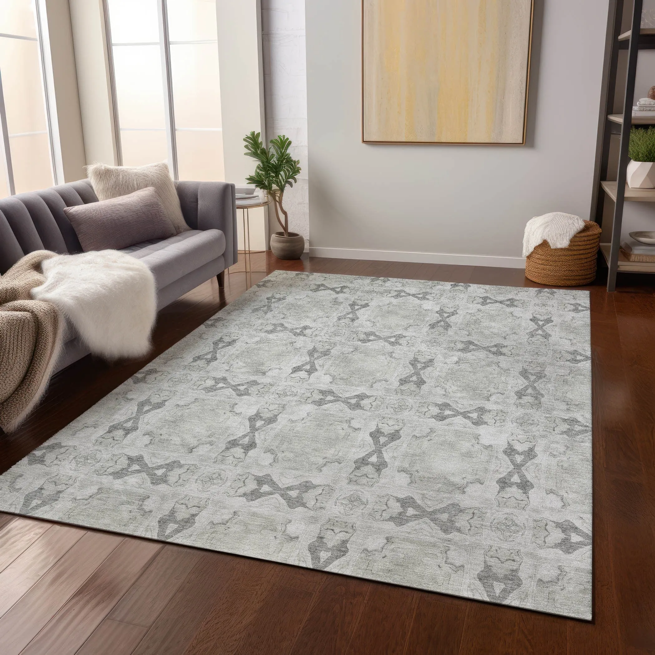 Machine Washable Indoor/ Outdoor Boho Medallions Chantille Rug