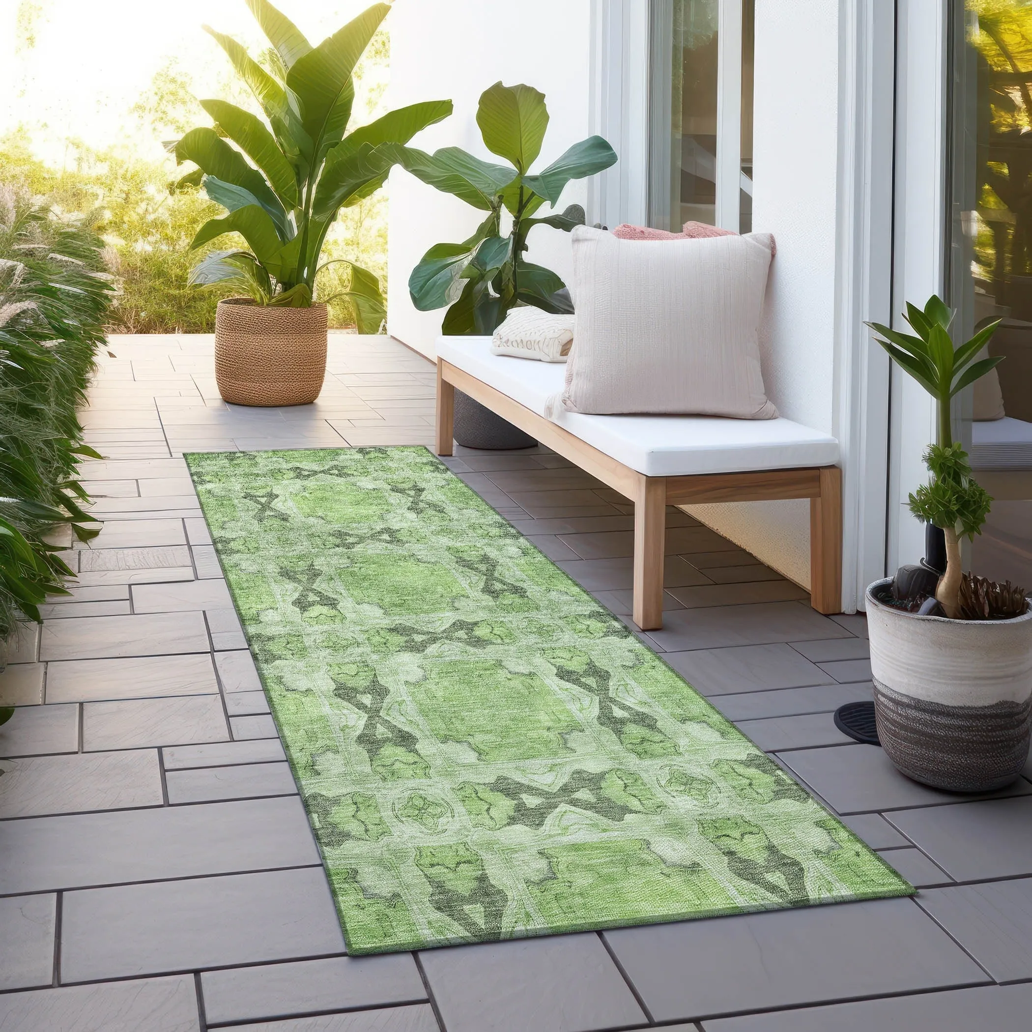 Machine Washable Indoor/ Outdoor Boho Medallions Chantille Rug
