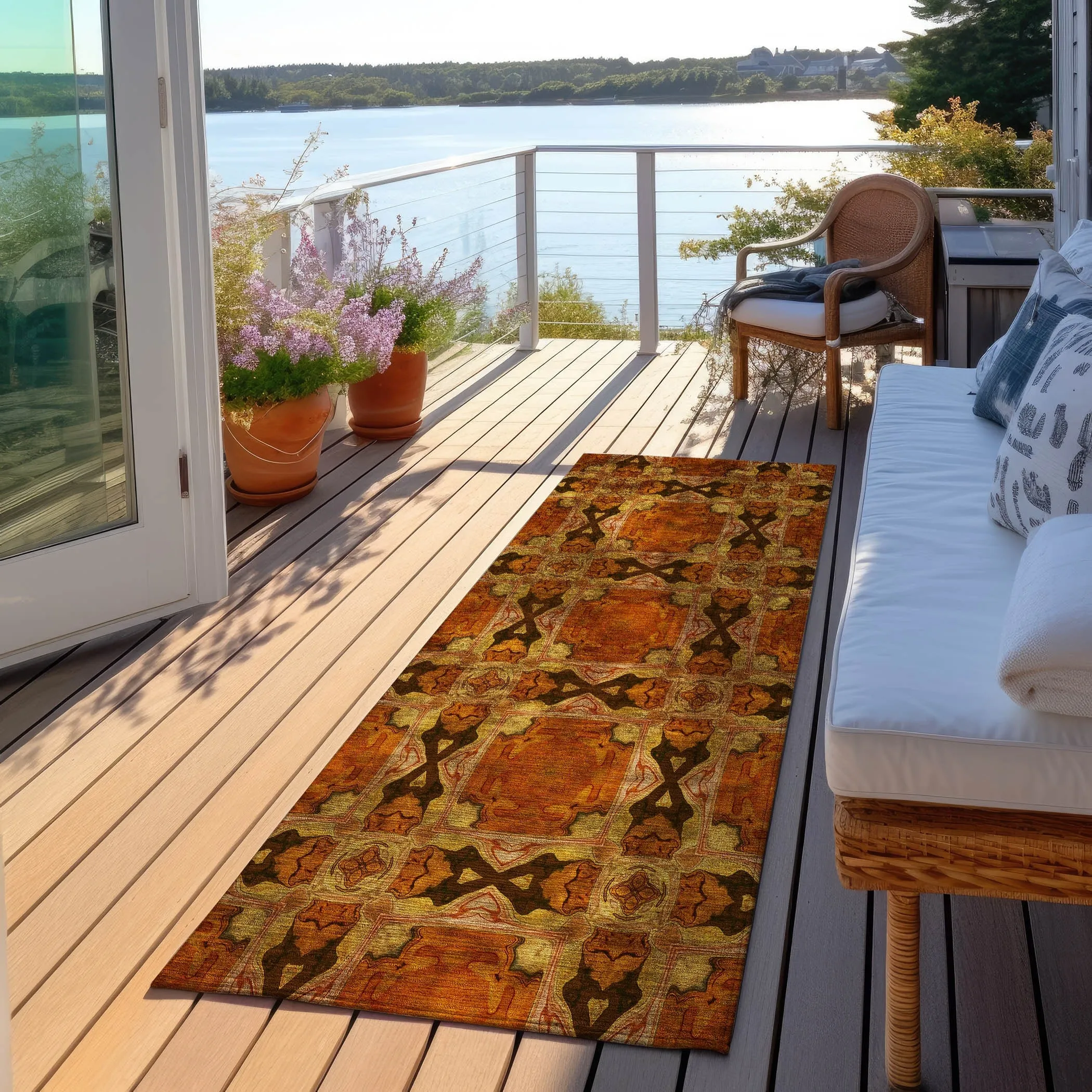 Machine Washable Indoor/ Outdoor Boho Medallions Chantille Rug