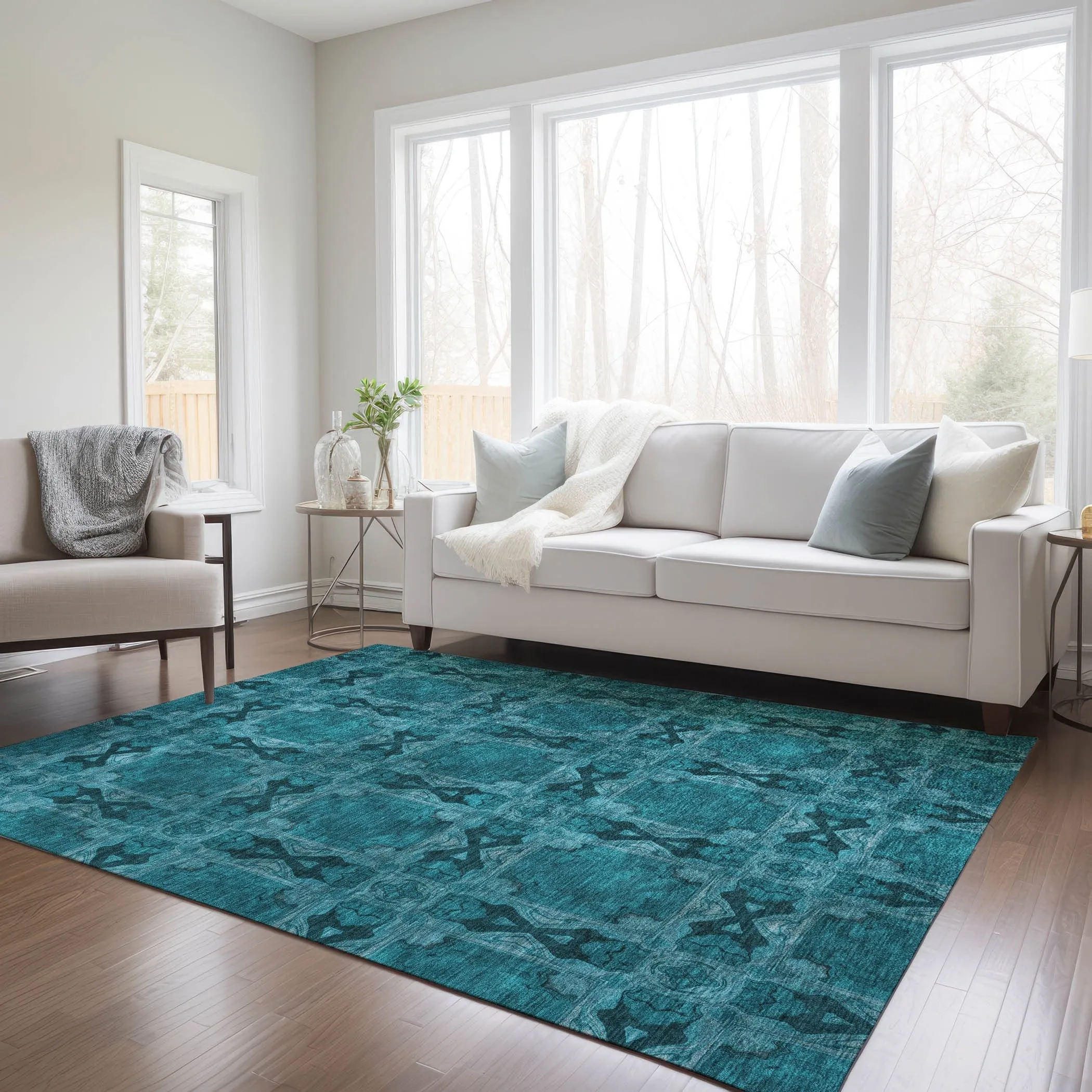 Machine Washable Indoor/ Outdoor Boho Medallions Chantille Rug