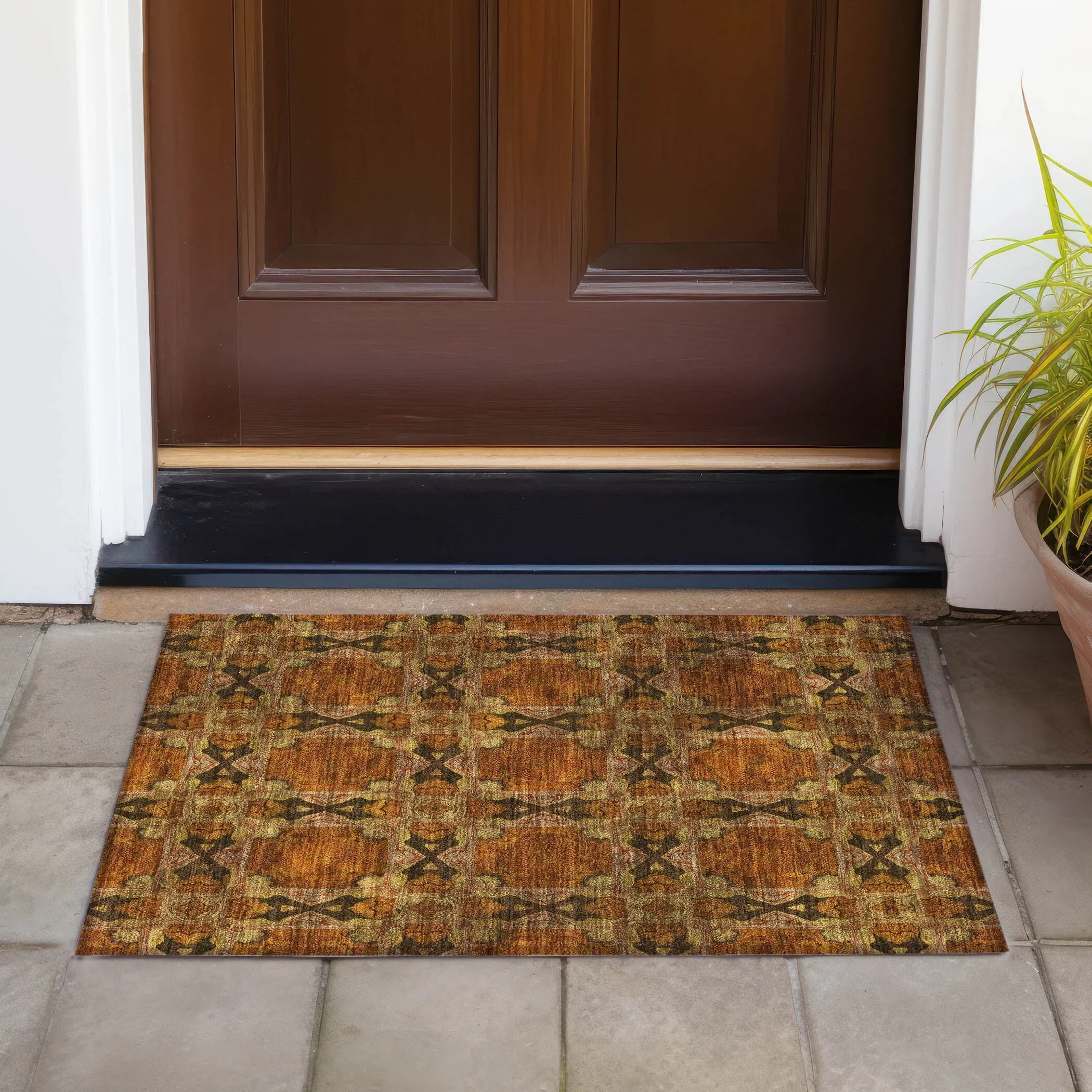 Machine Washable Indoor/ Outdoor Boho Medallions Chantille Rug