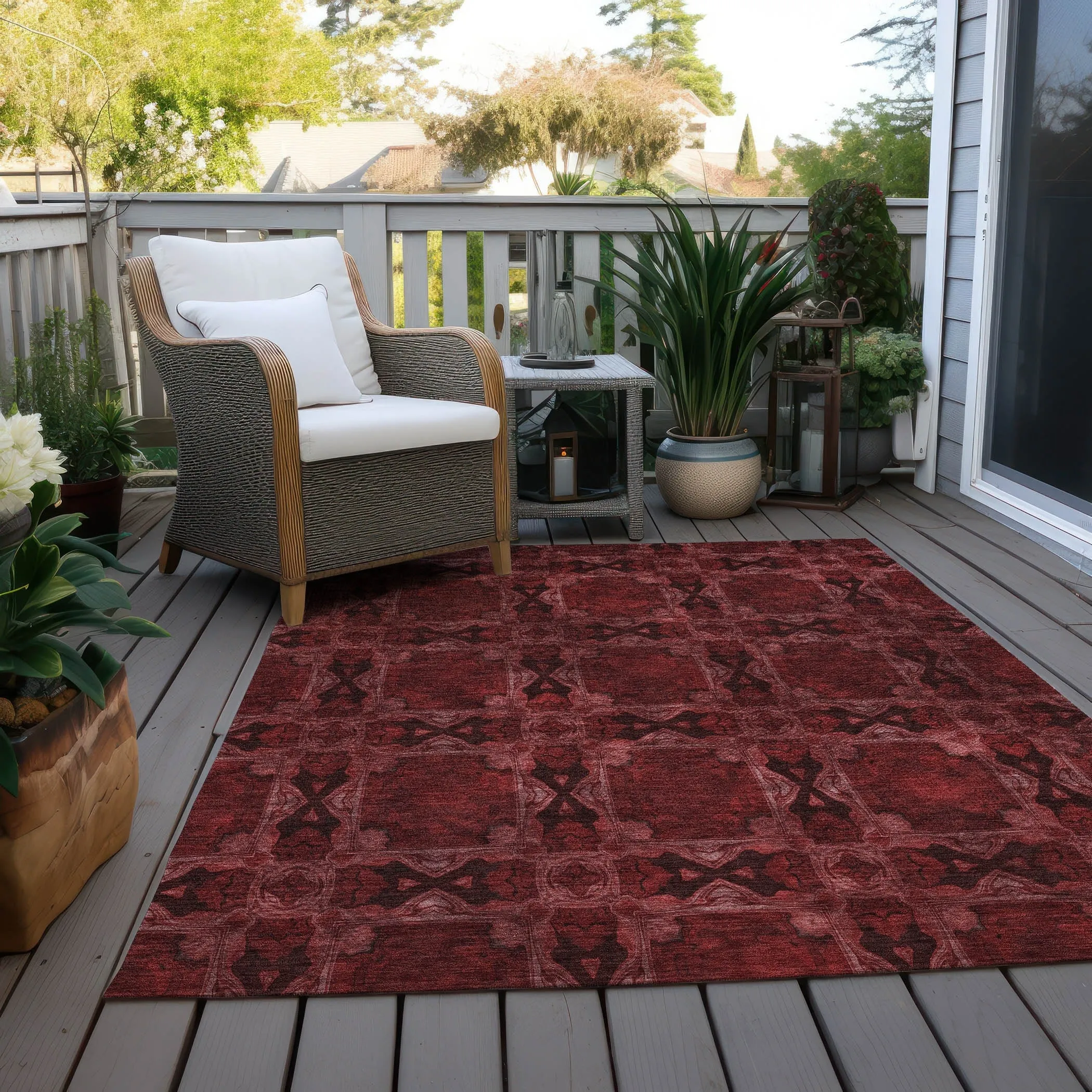 Machine Washable Indoor/ Outdoor Boho Medallions Chantille Rug