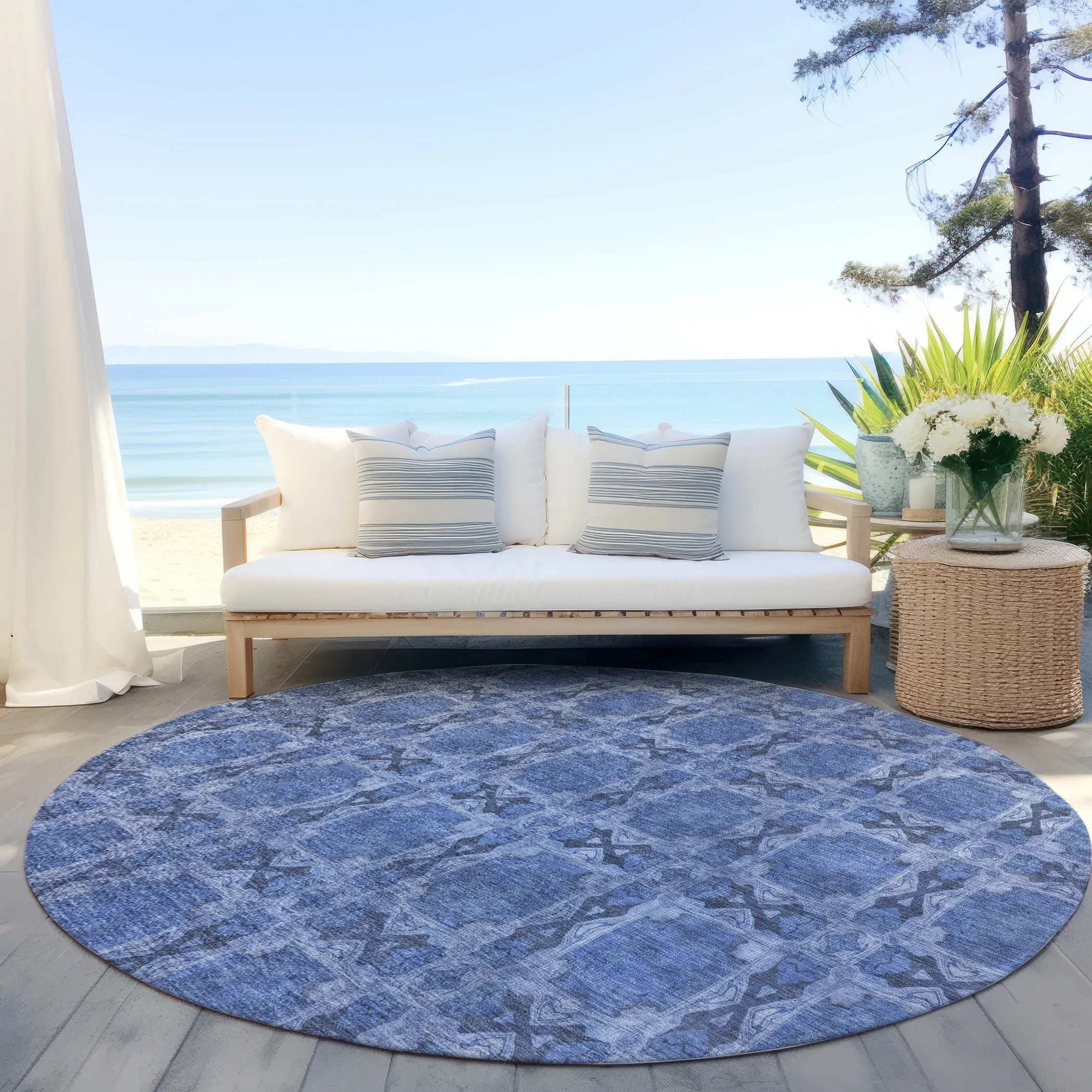 Machine Washable Indoor/ Outdoor Boho Medallions Chantille Rug