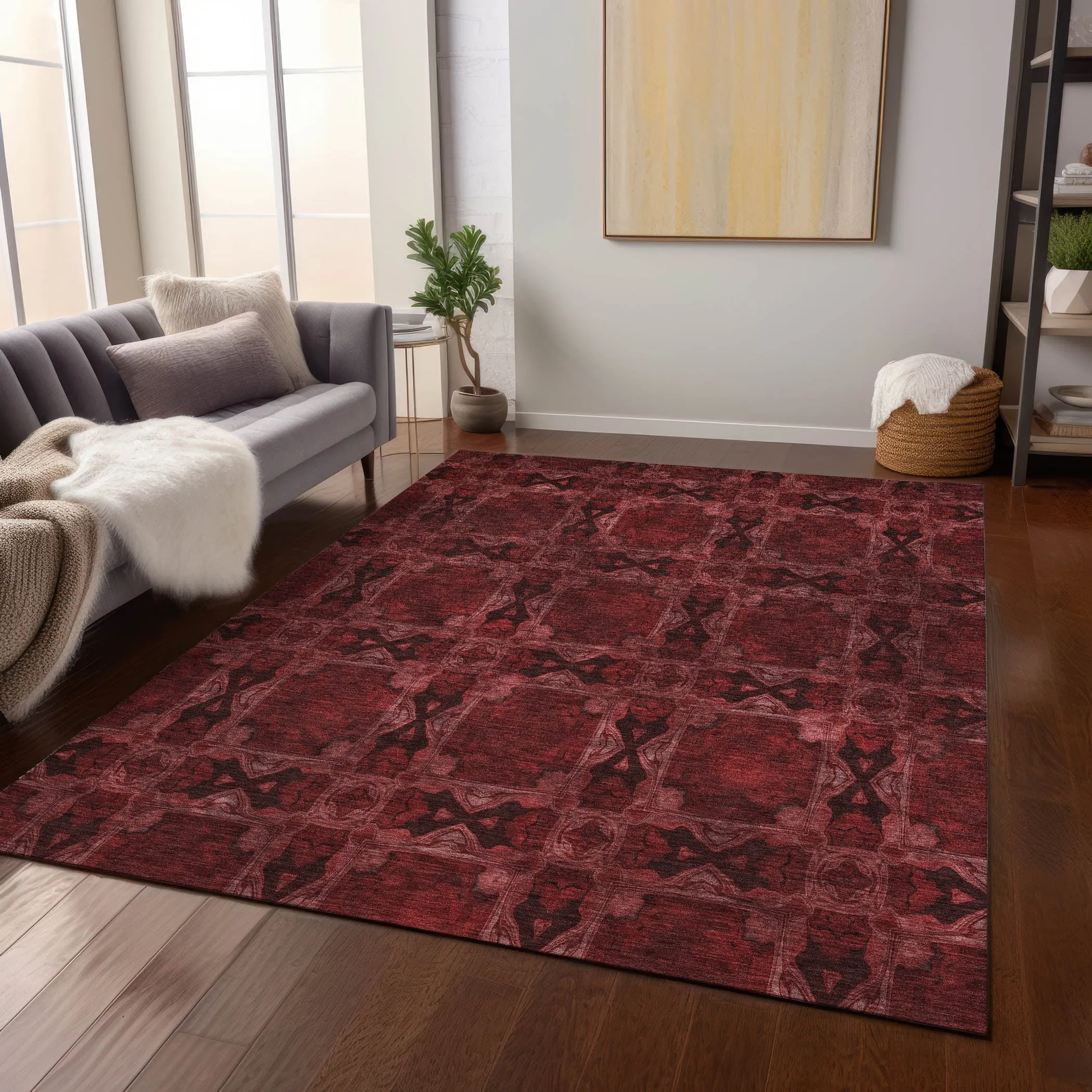 Machine Washable Indoor/ Outdoor Boho Medallions Chantille Rug
