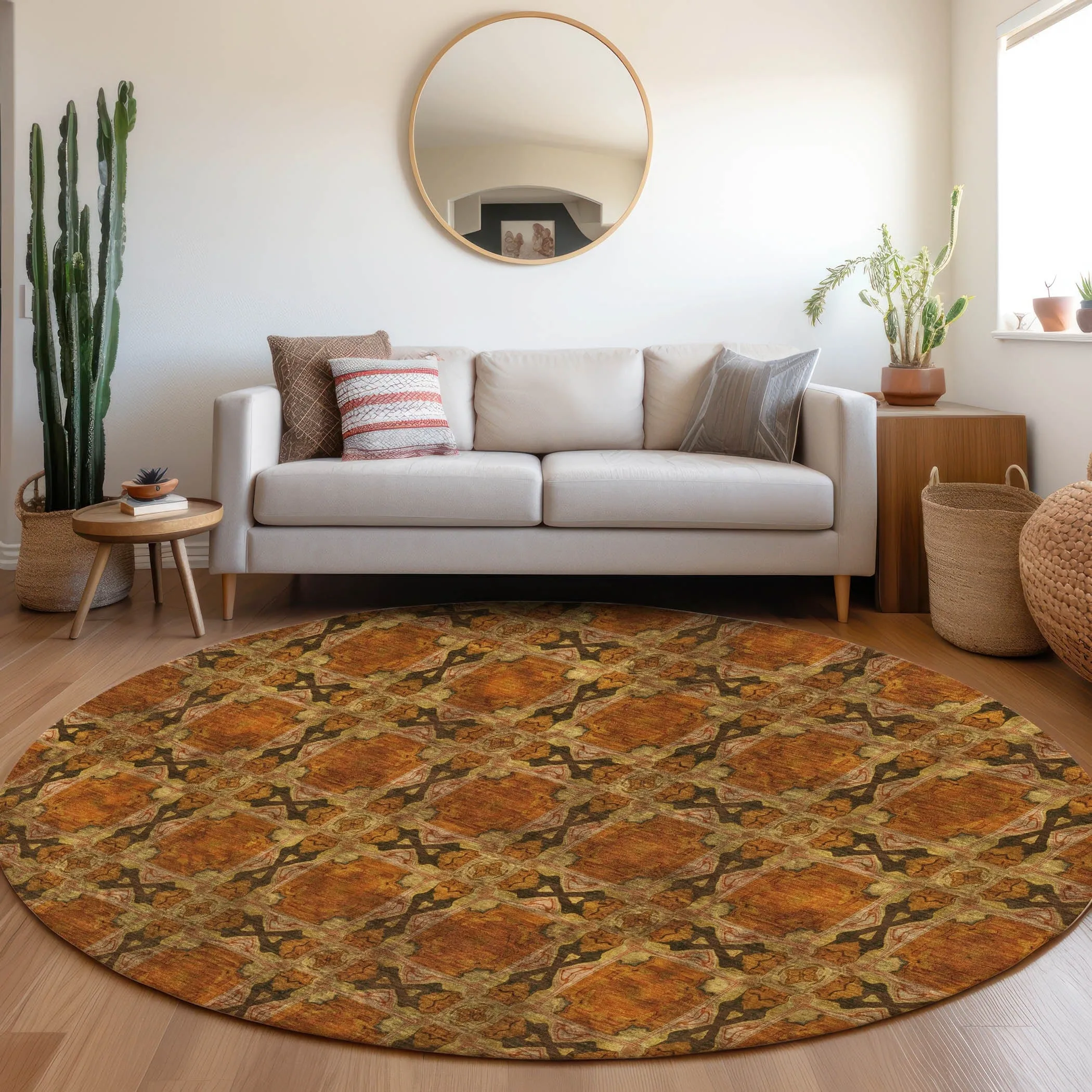 Machine Washable Indoor/ Outdoor Boho Medallions Chantille Rug