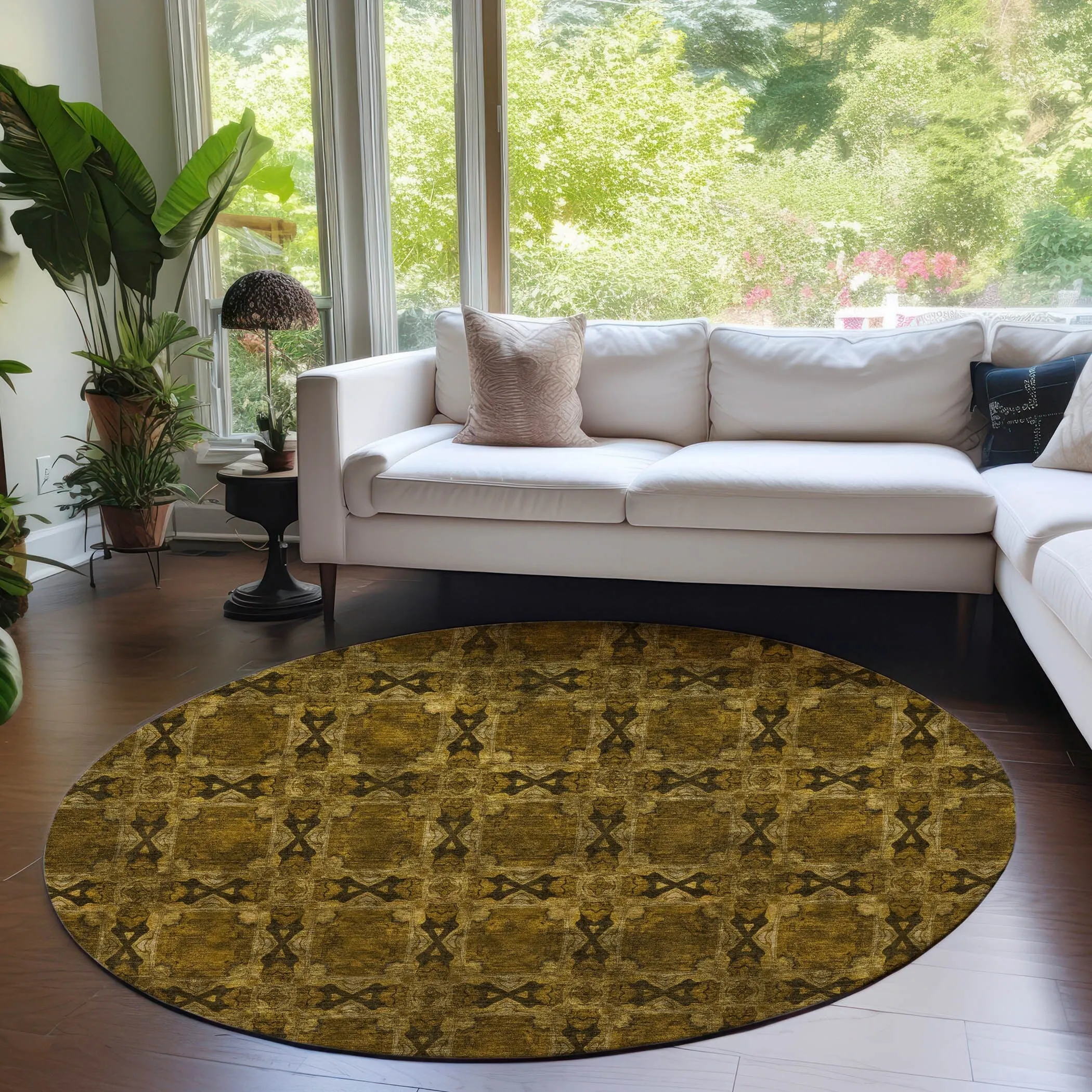 Machine Washable Indoor/ Outdoor Boho Medallions Chantille Rug