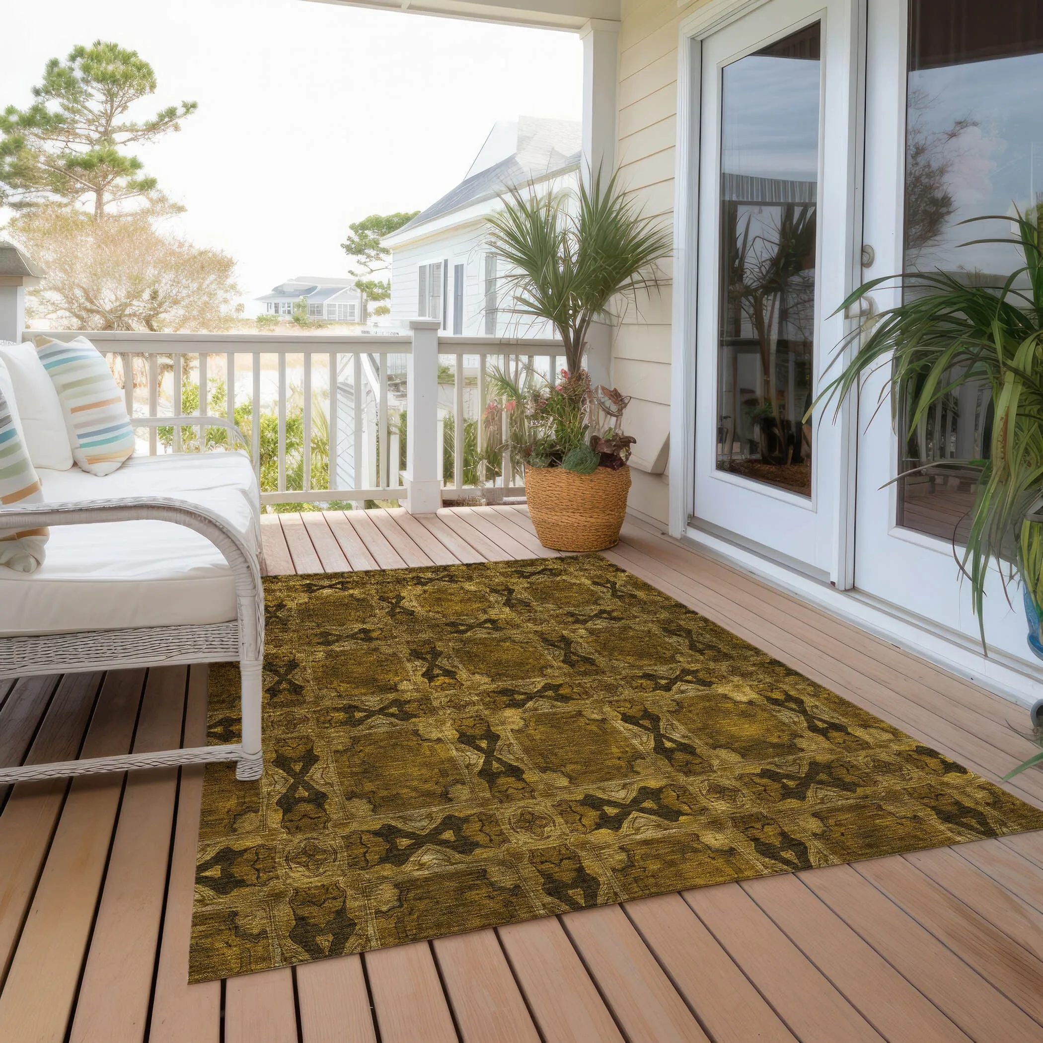 Machine Washable Indoor/ Outdoor Boho Medallions Chantille Rug