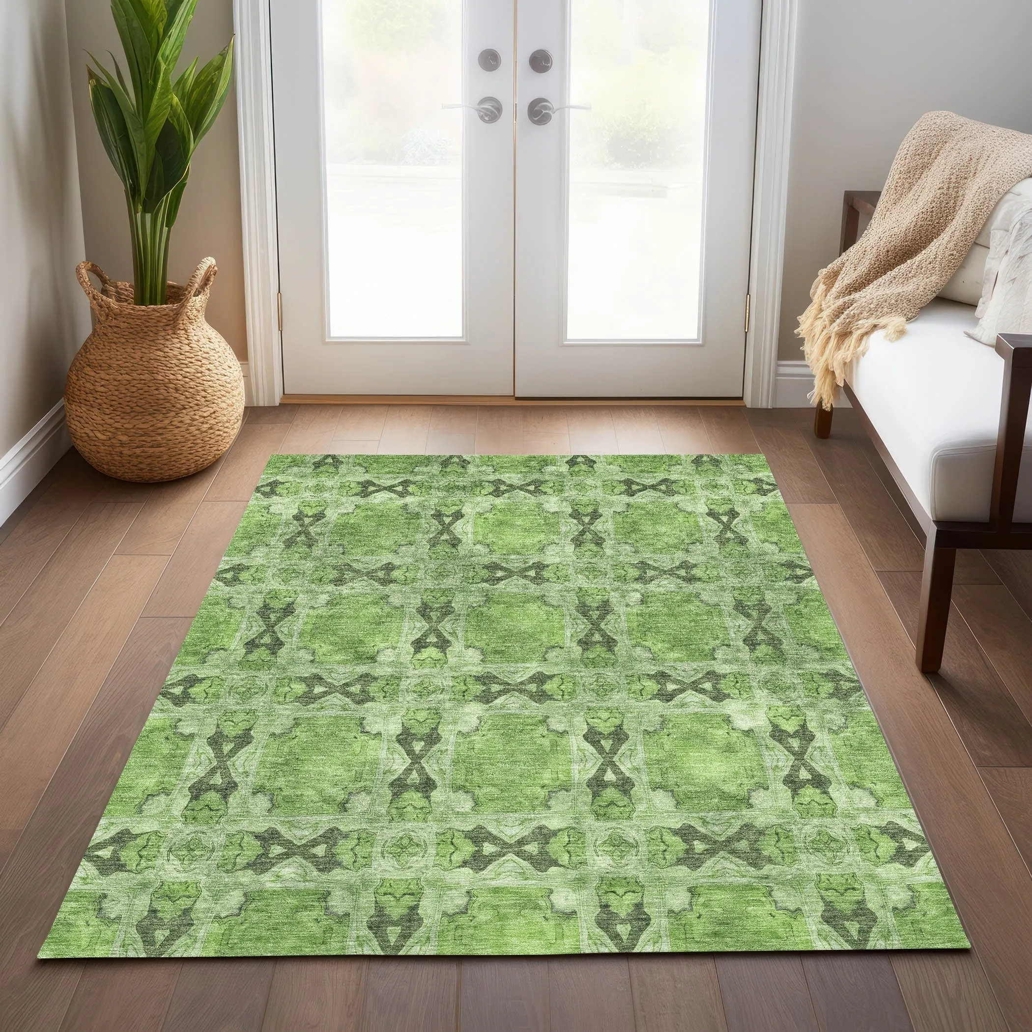 Machine Washable Indoor/ Outdoor Boho Medallions Chantille Rug