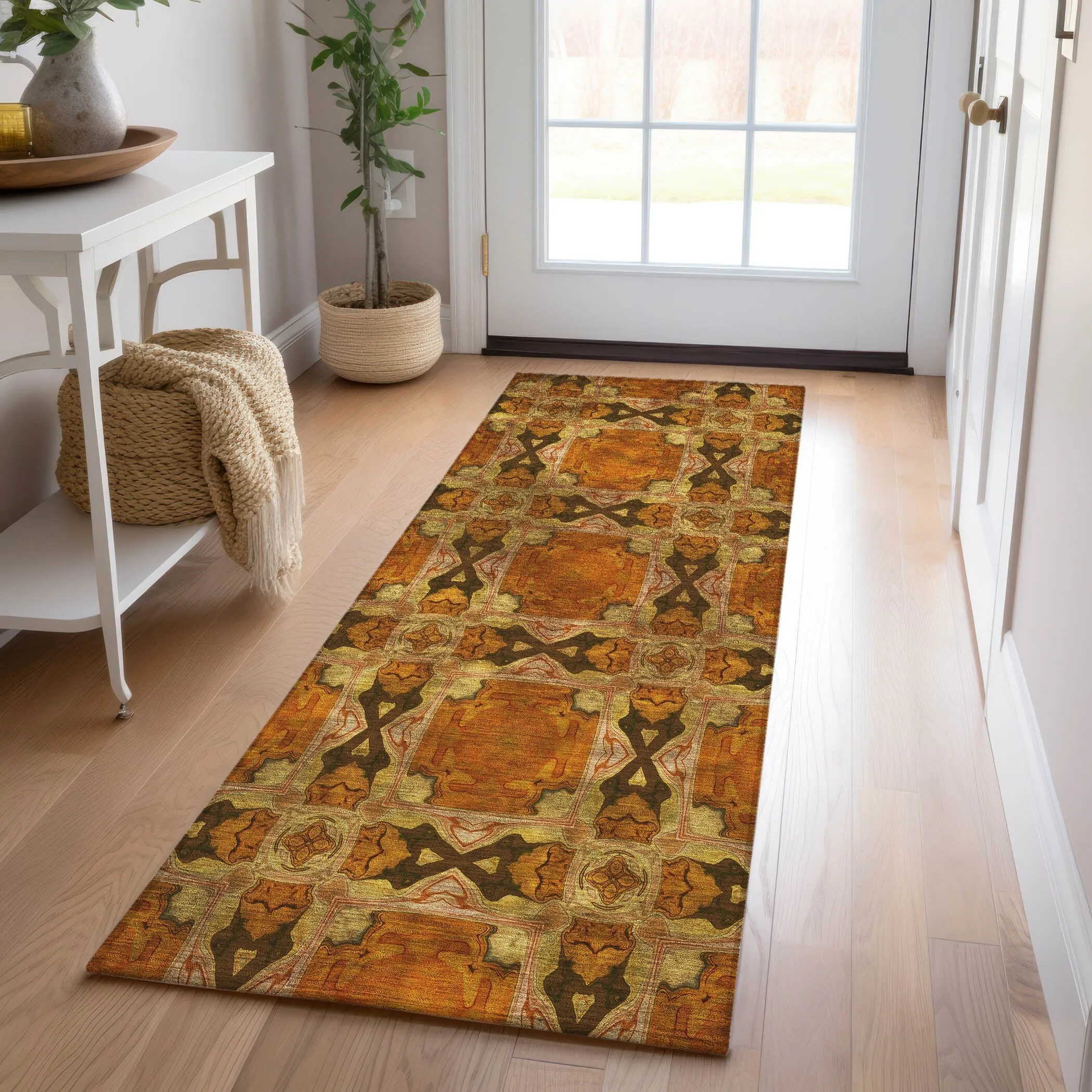 Machine Washable Indoor/ Outdoor Boho Medallions Chantille Rug