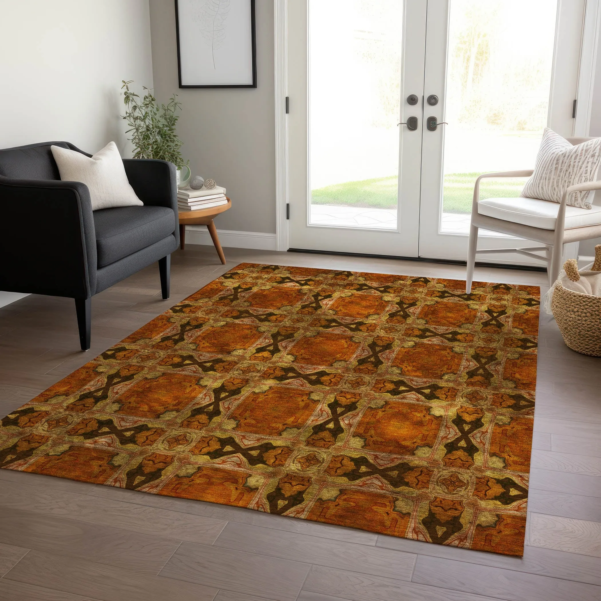 Machine Washable Indoor/ Outdoor Boho Medallions Chantille Rug