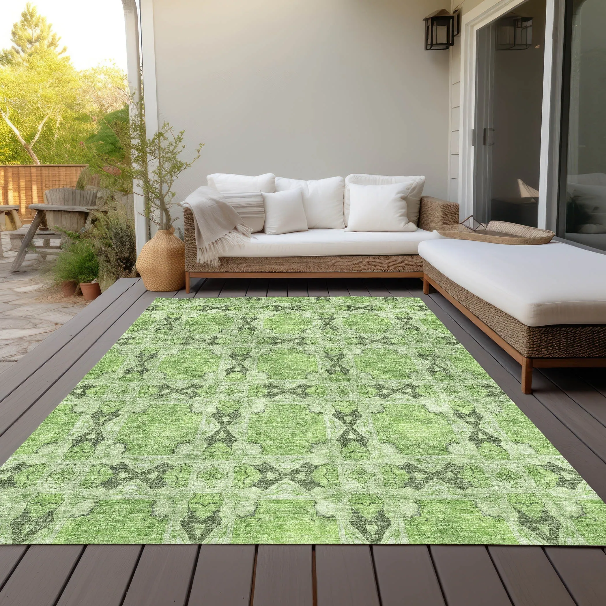 Machine Washable Indoor/ Outdoor Boho Medallions Chantille Rug